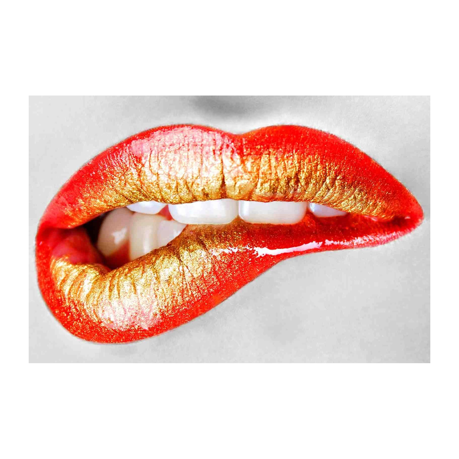 Bold Red & Gold Lips Wall Art - Glamorous Wall Art