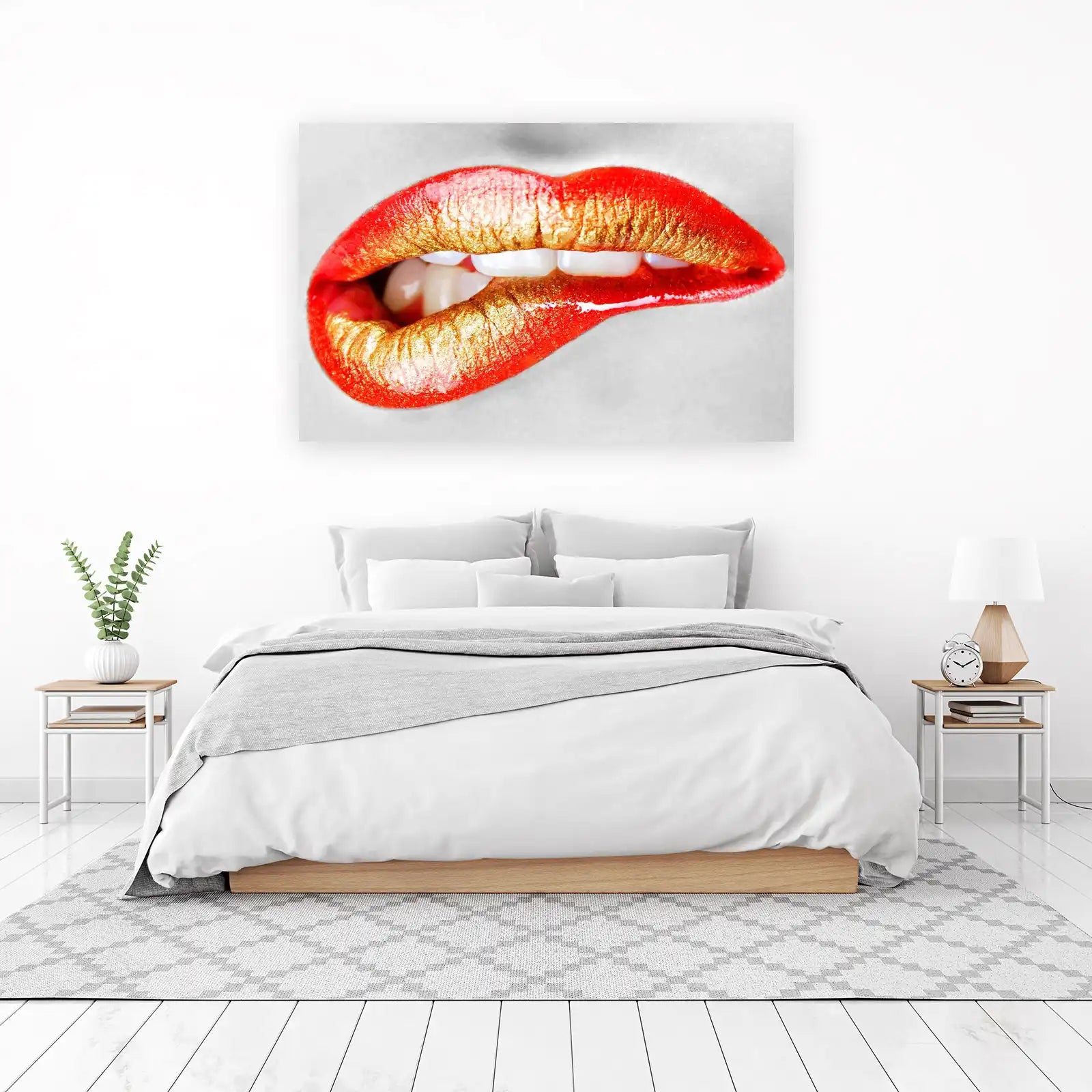 Bold Red & Gold Lips Wall Art - Glamorous Wall Art