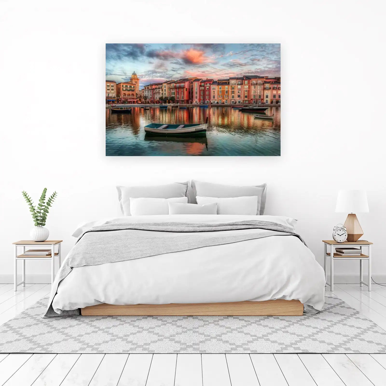 Colorful European Harbor Boats Wall Art