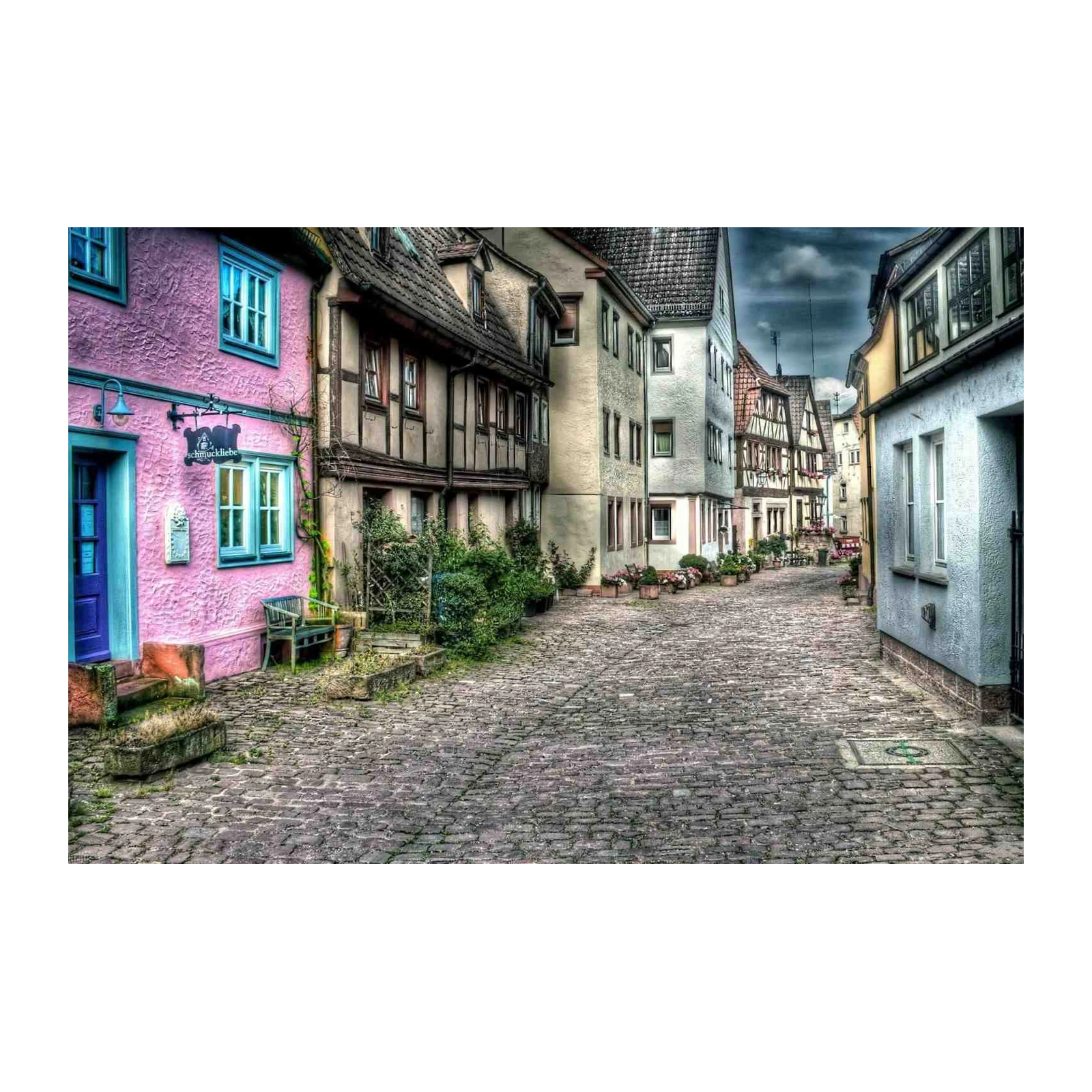 Charming European Street Cobblestone Wall Art