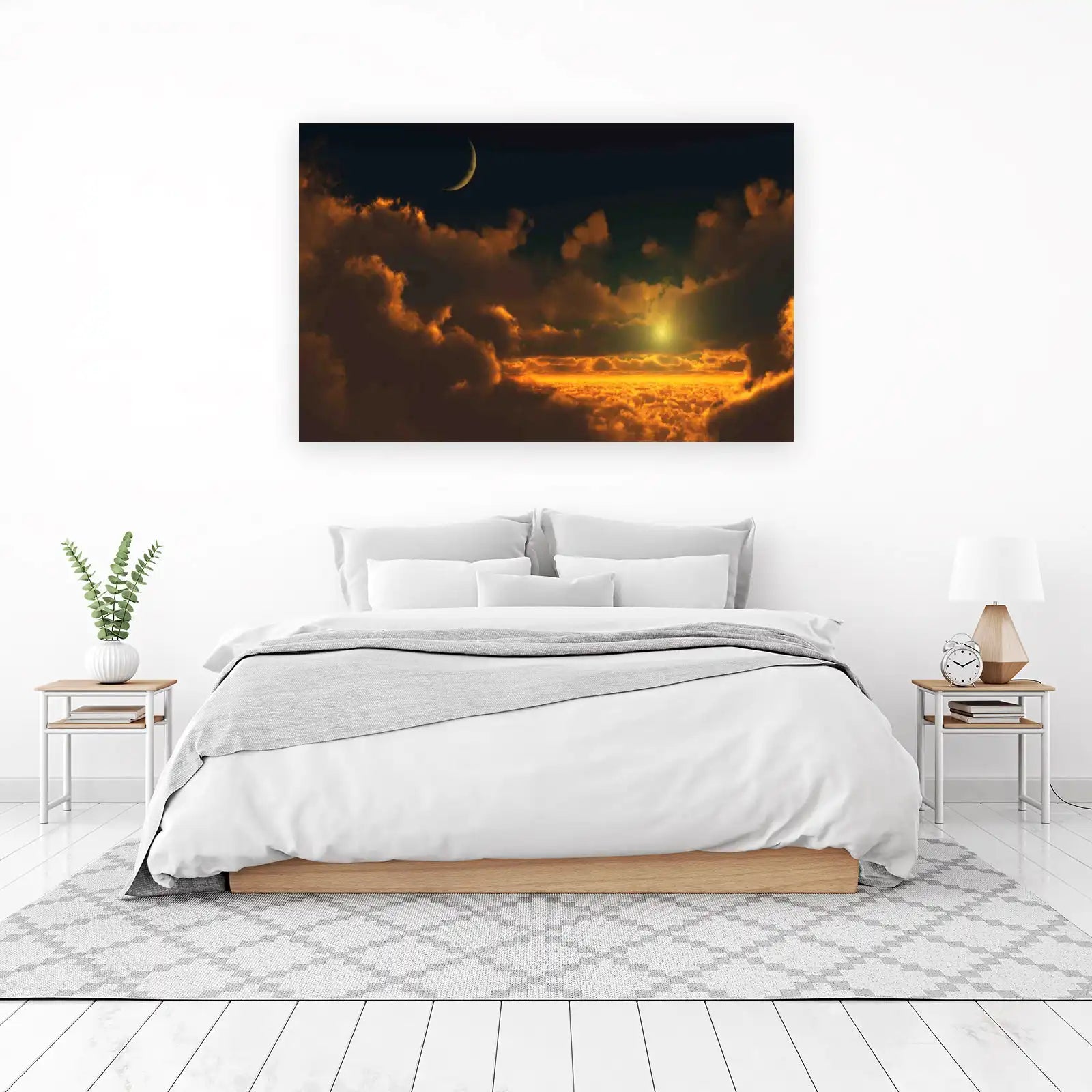 Golden Sunset Clouds & Moon Wall Art