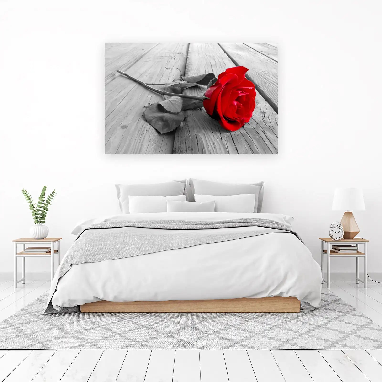Bold Red Rose on Wood Grain Wall Art