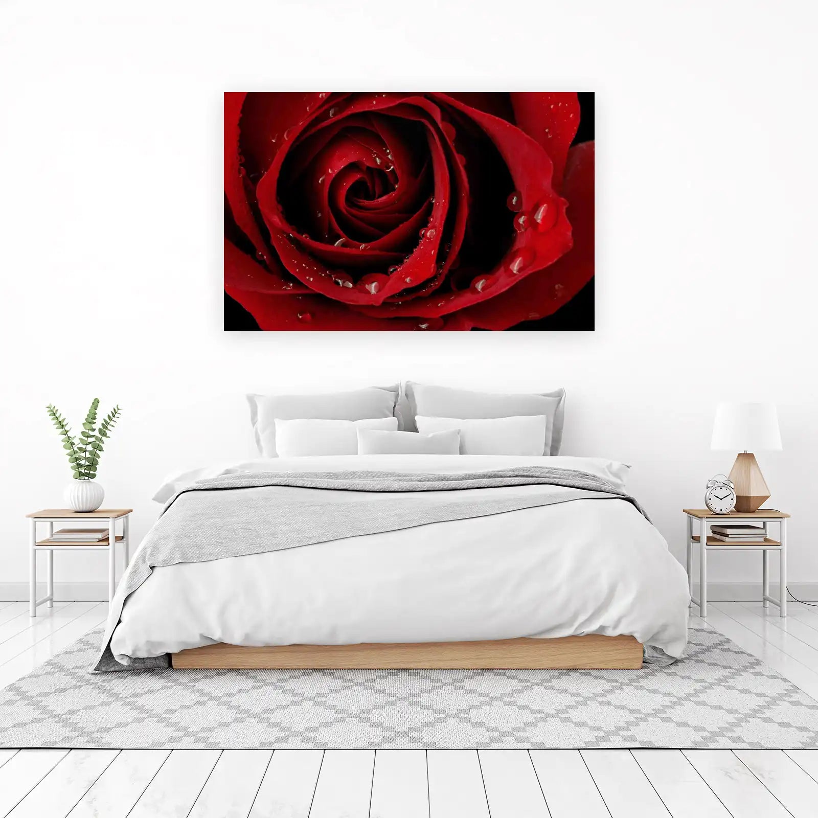Elegant Red Rose Dewdrops Wall Art