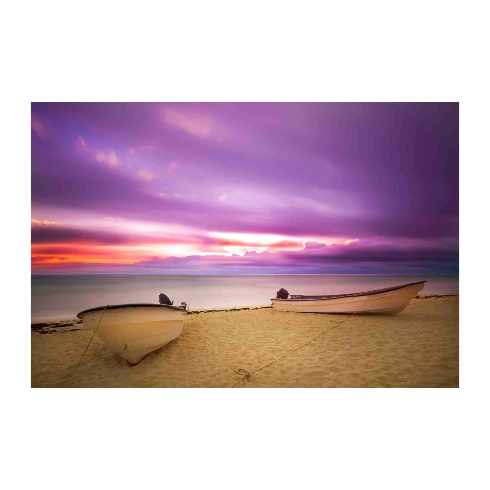 Serene Beach Sunset Boats Wall Art
