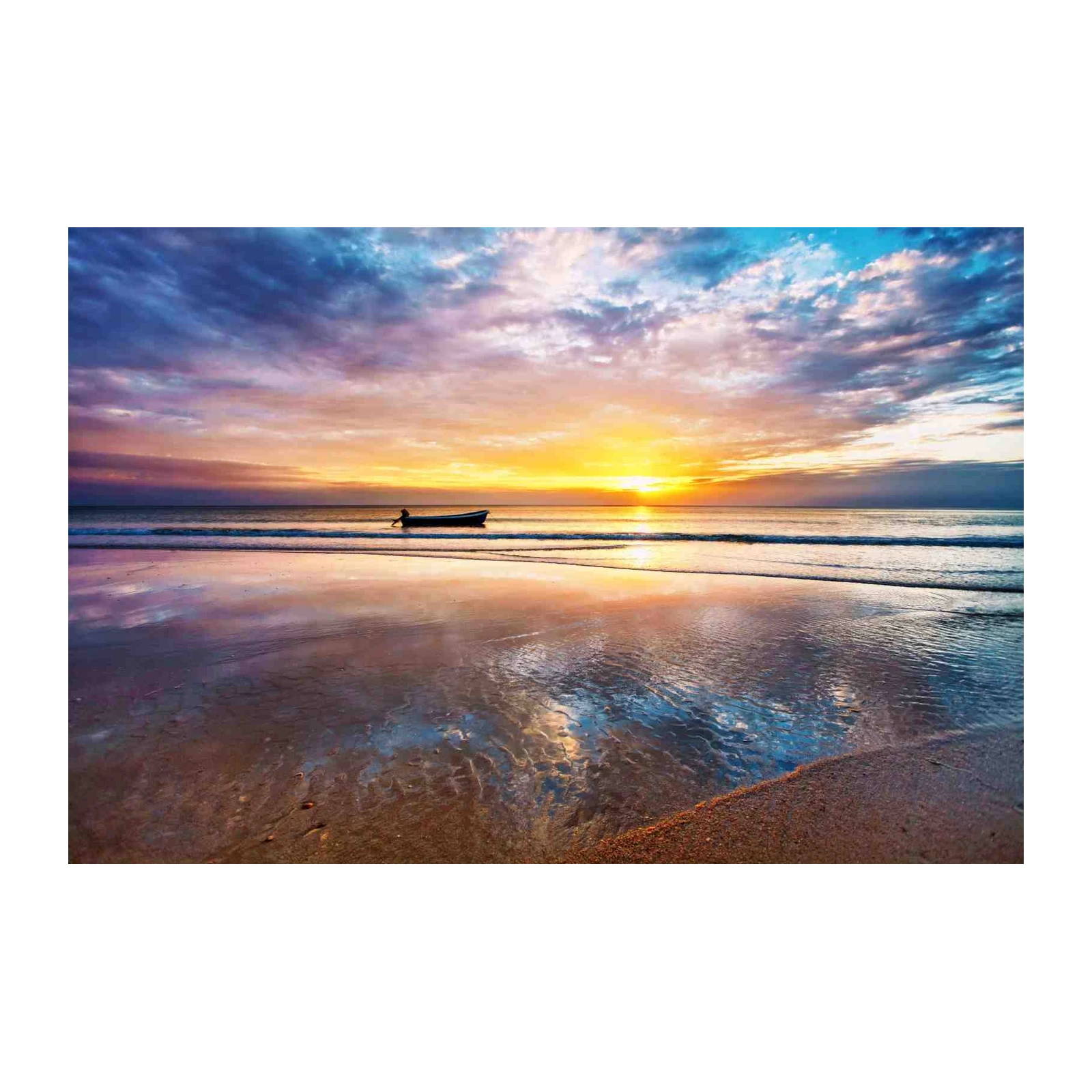Serene Sunset Beach Boat Wall Art