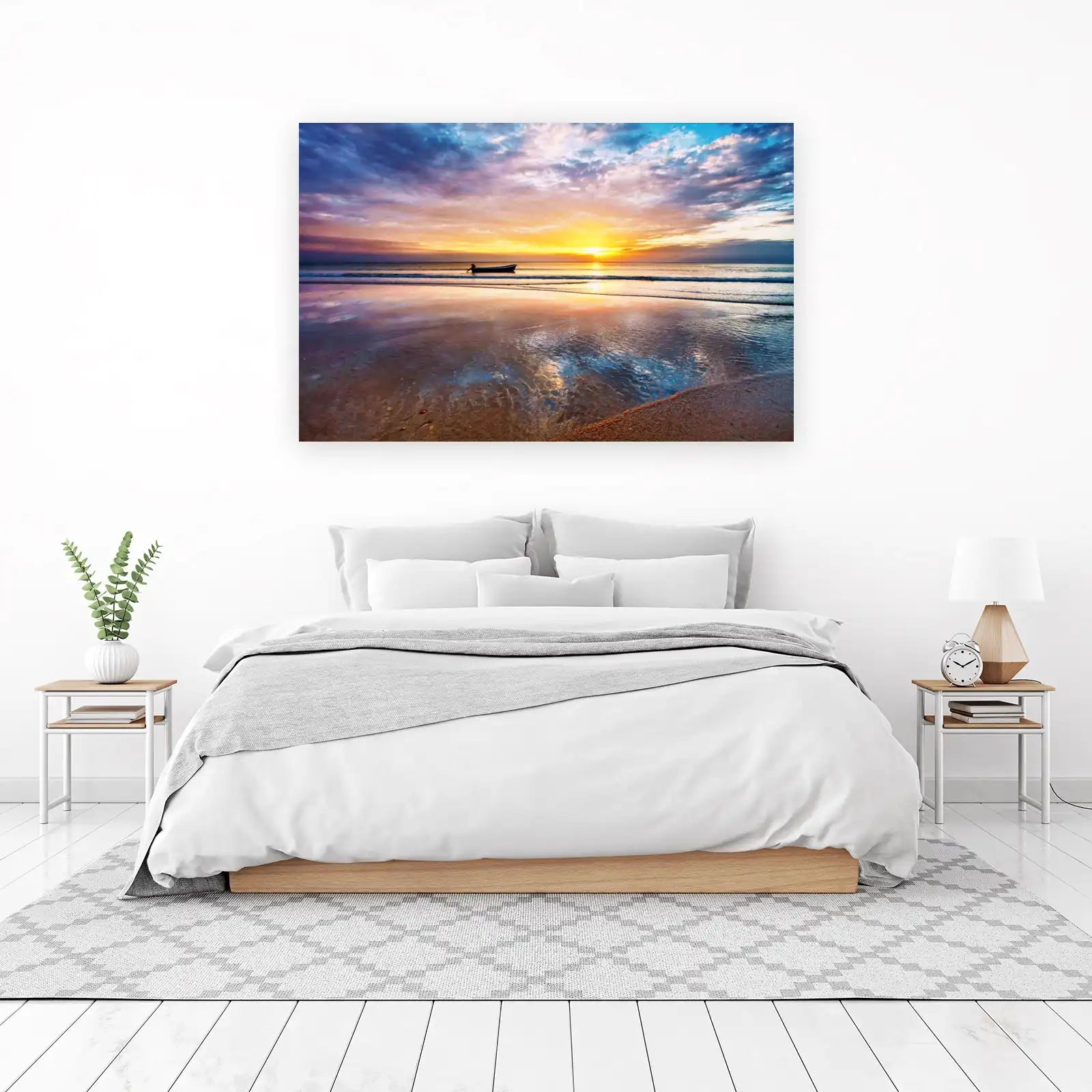 Serene Sunset Beach Boat Wall Art