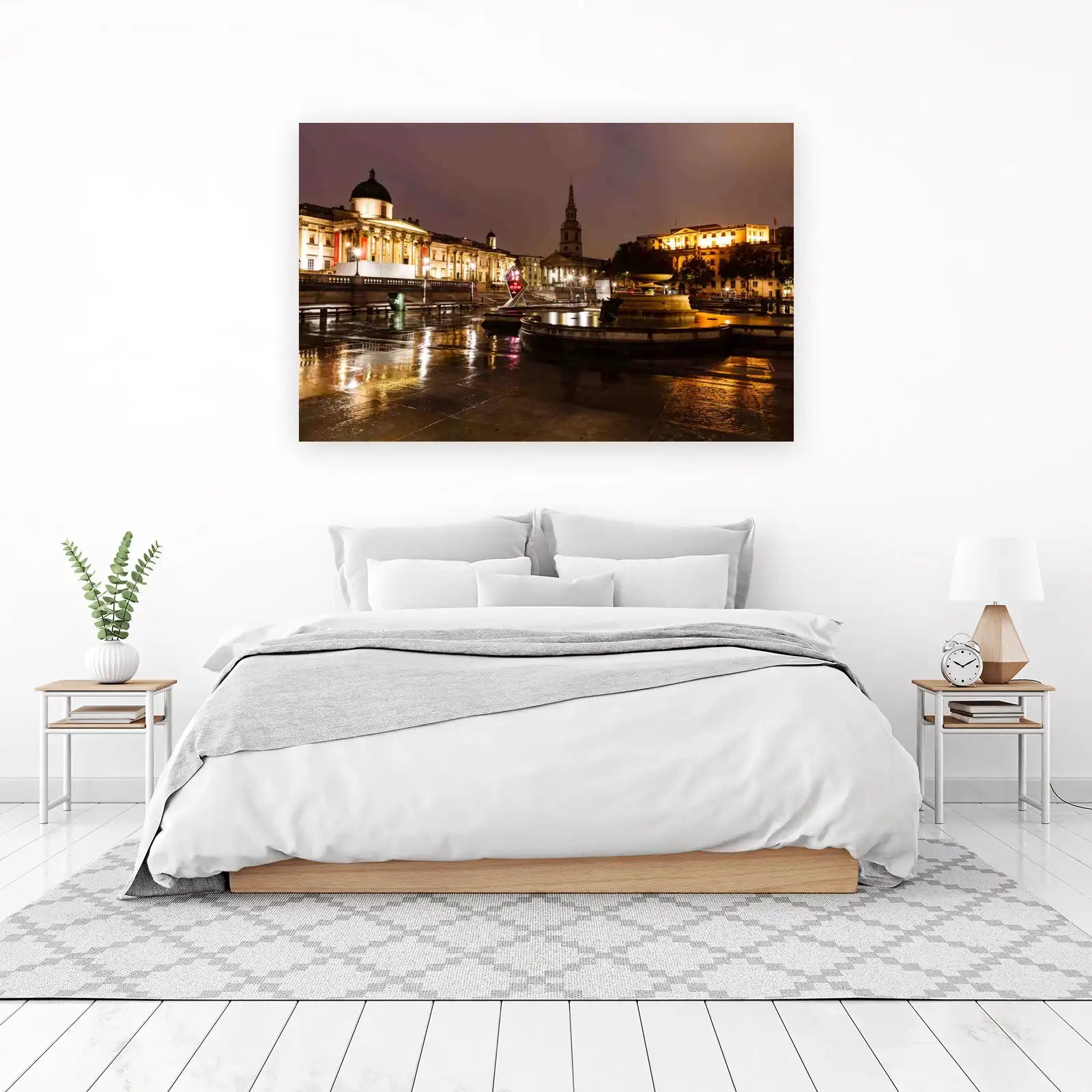 London Trafalgar Square Rainy Night Wall Art