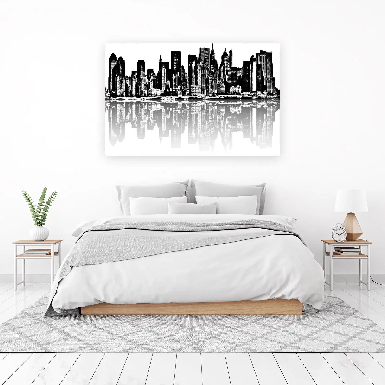 Monochrome Cityscape Reflection Wall Art