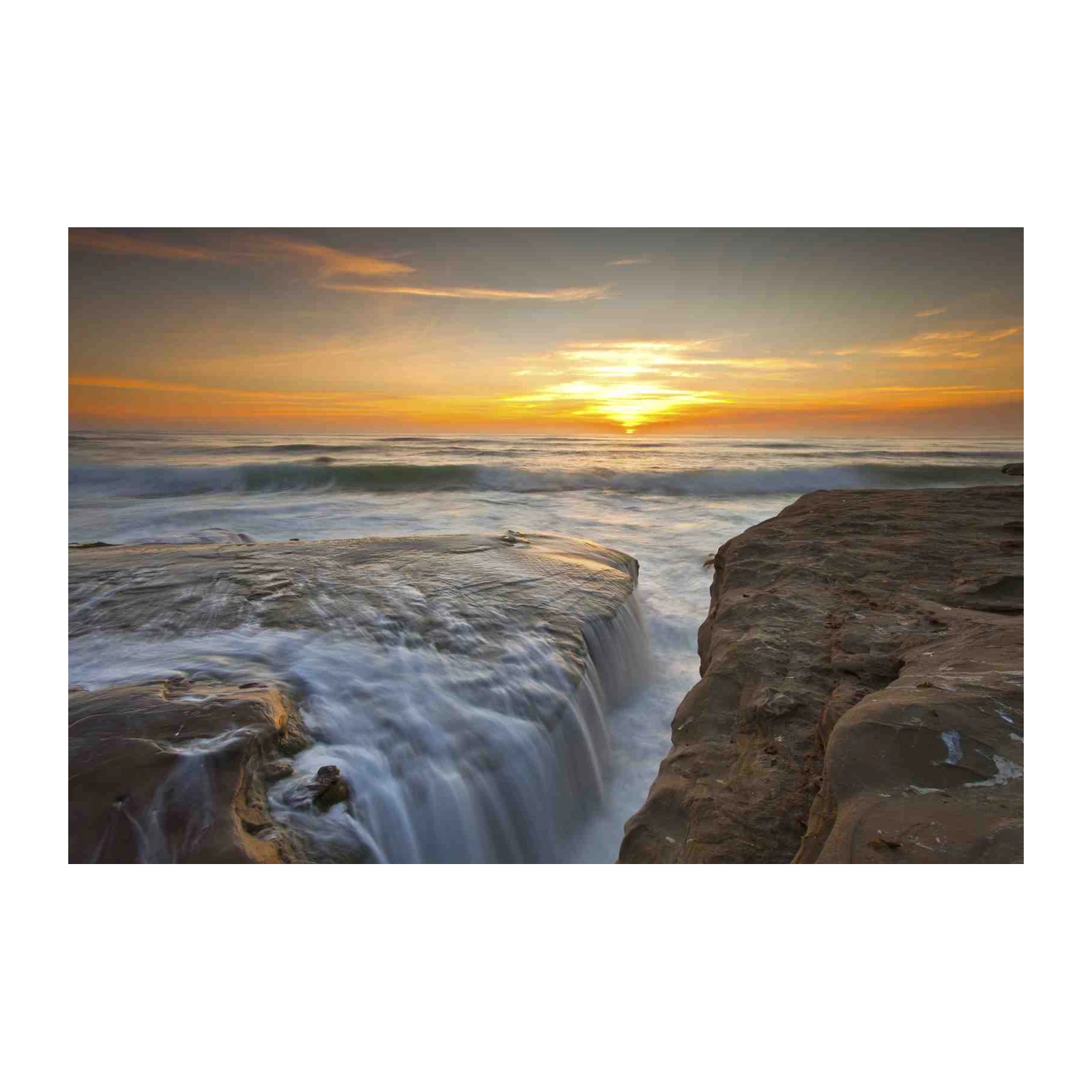 Serene Sunset Waterfall Ocean Wall Art