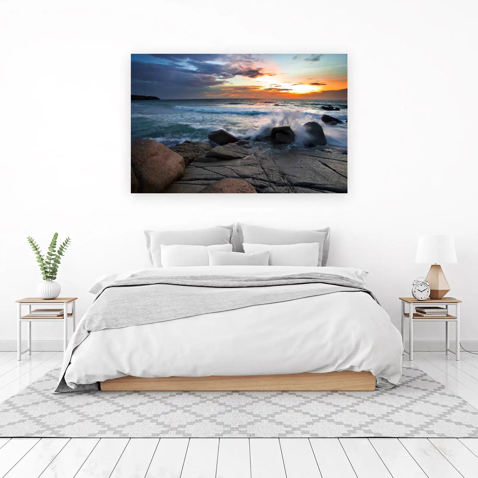 Dramatic Sunset Coastal Waves Wall Art
