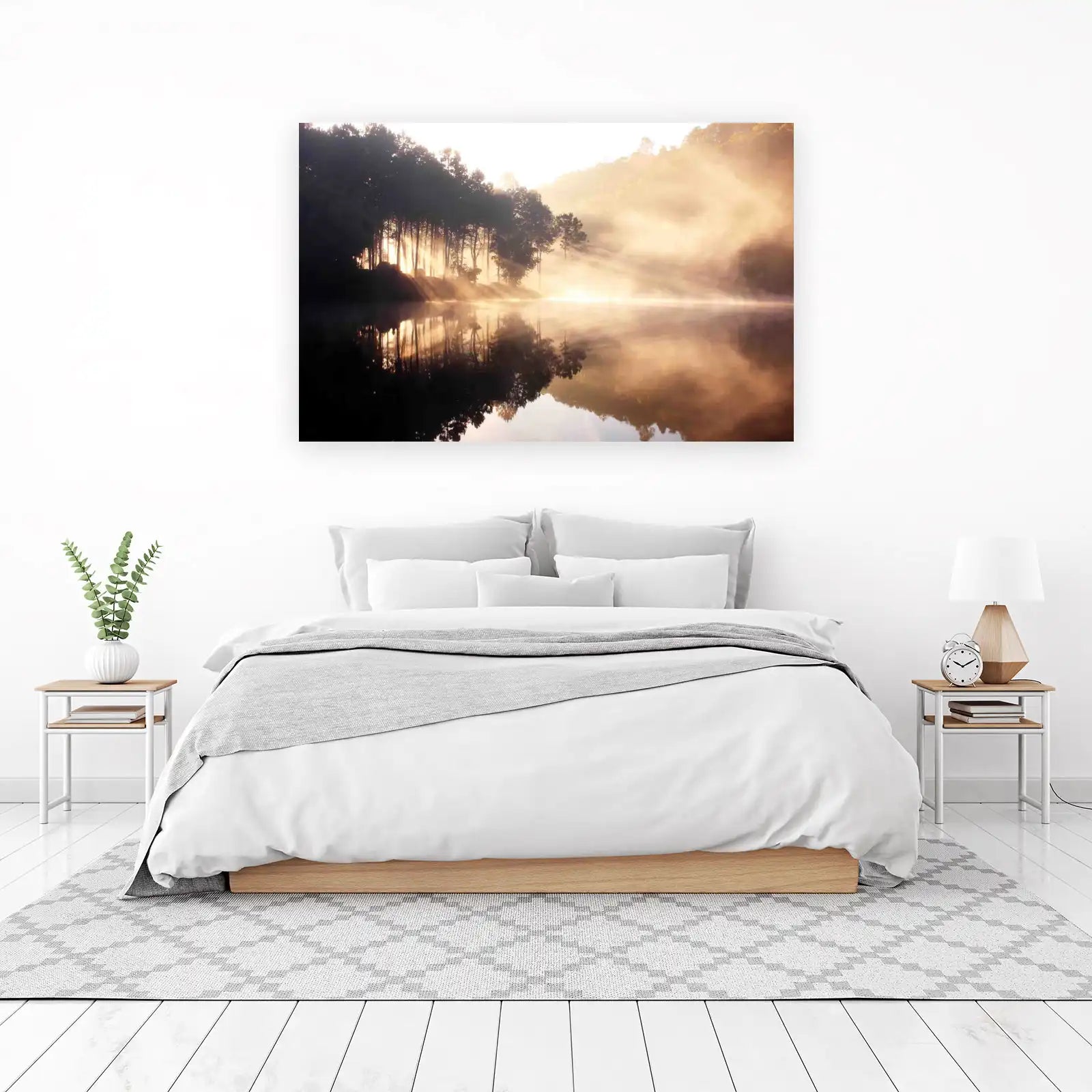 Misty Morning Lake Landscape Wall Art