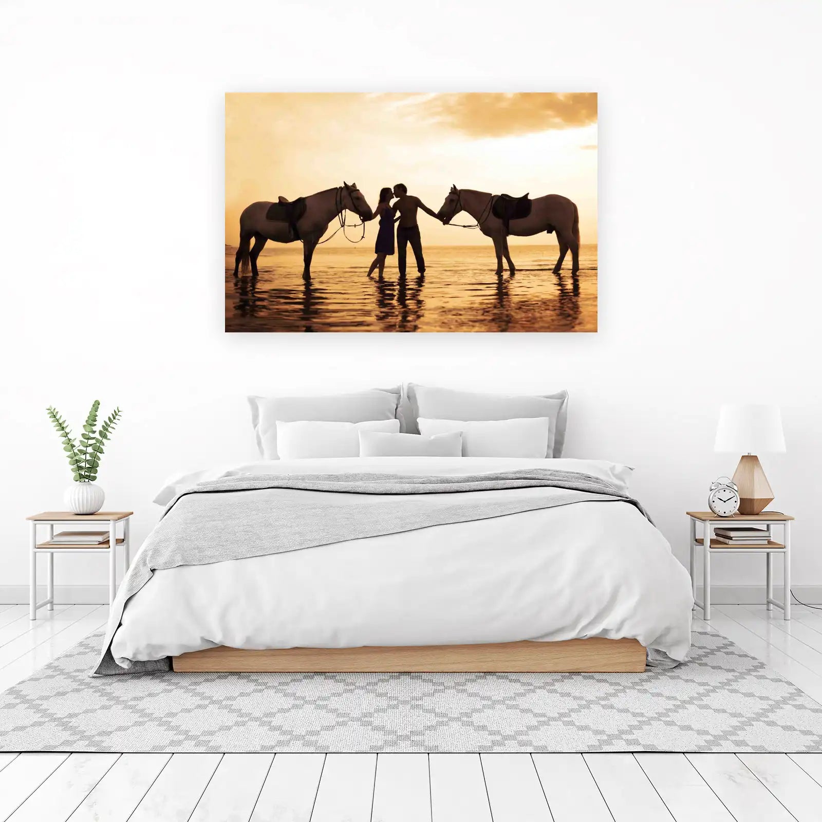Romantic Couple & Horses Sunset Beach Wall Art