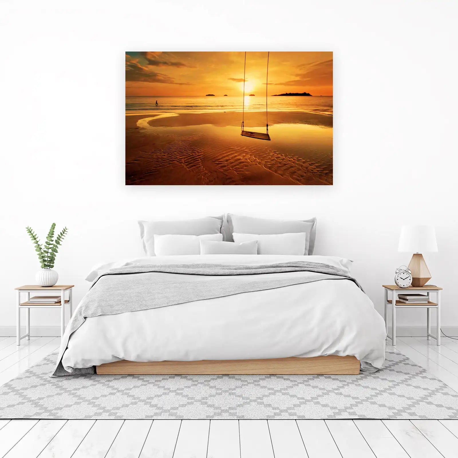 Serene Beach Sunset Swing Wall Art