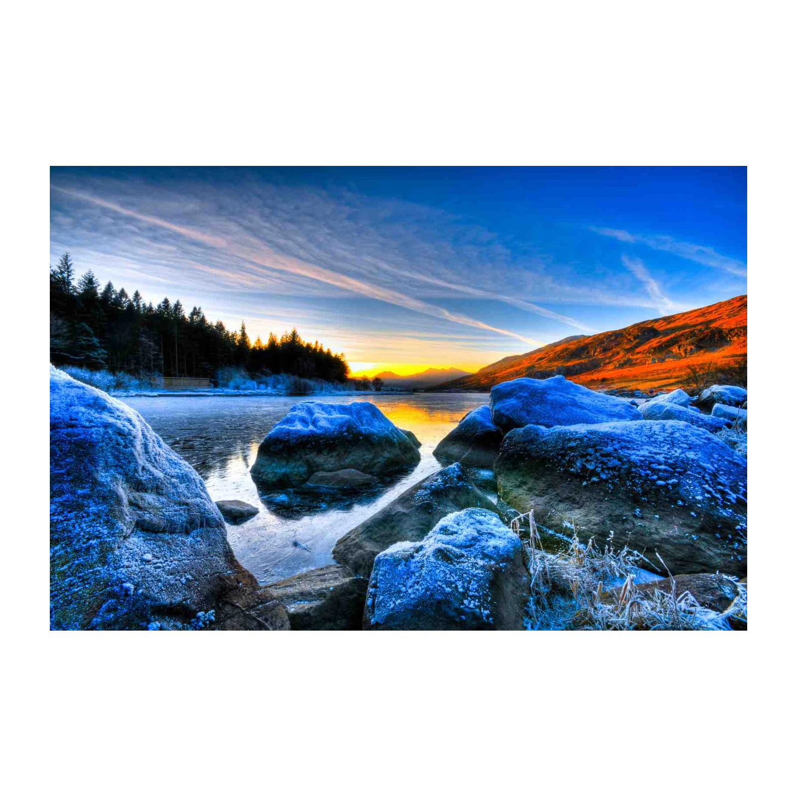 Frosted Mountain Lake Sunset Wall Art