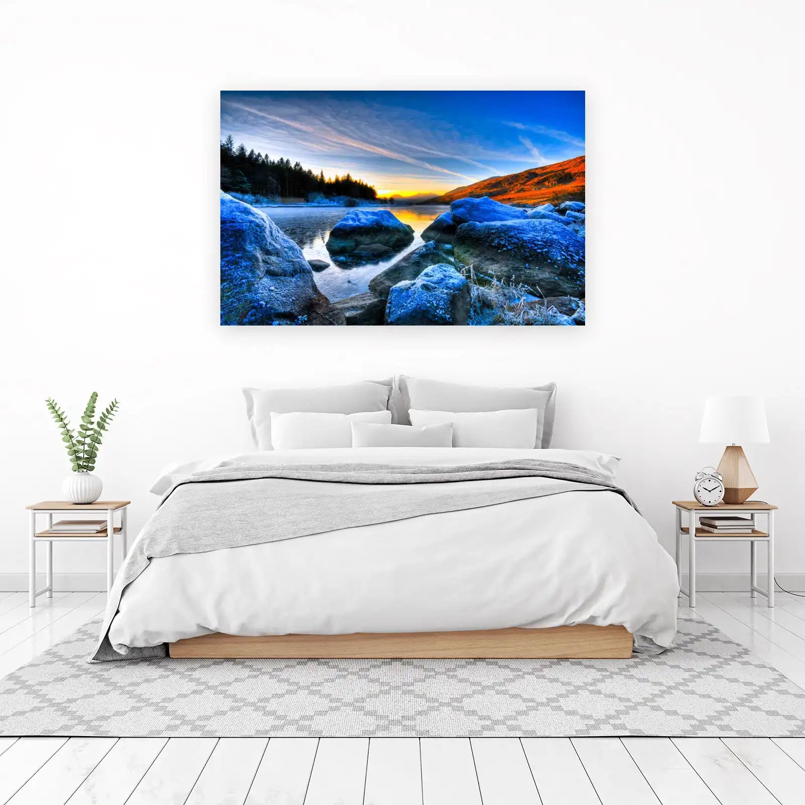 Frosted Mountain Lake Sunset Wall Art