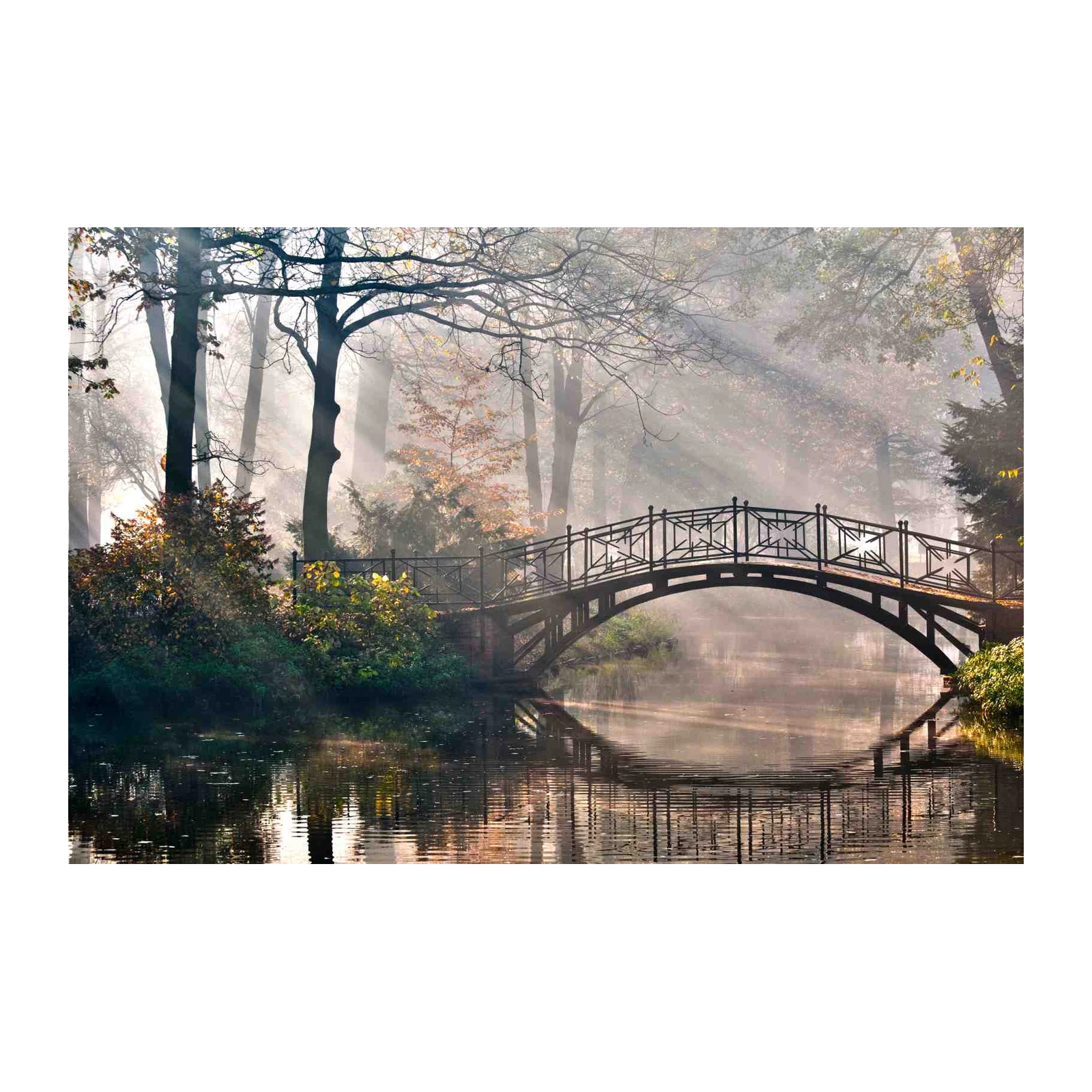 Misty Bridge Serenity Autumn Park Wall Art