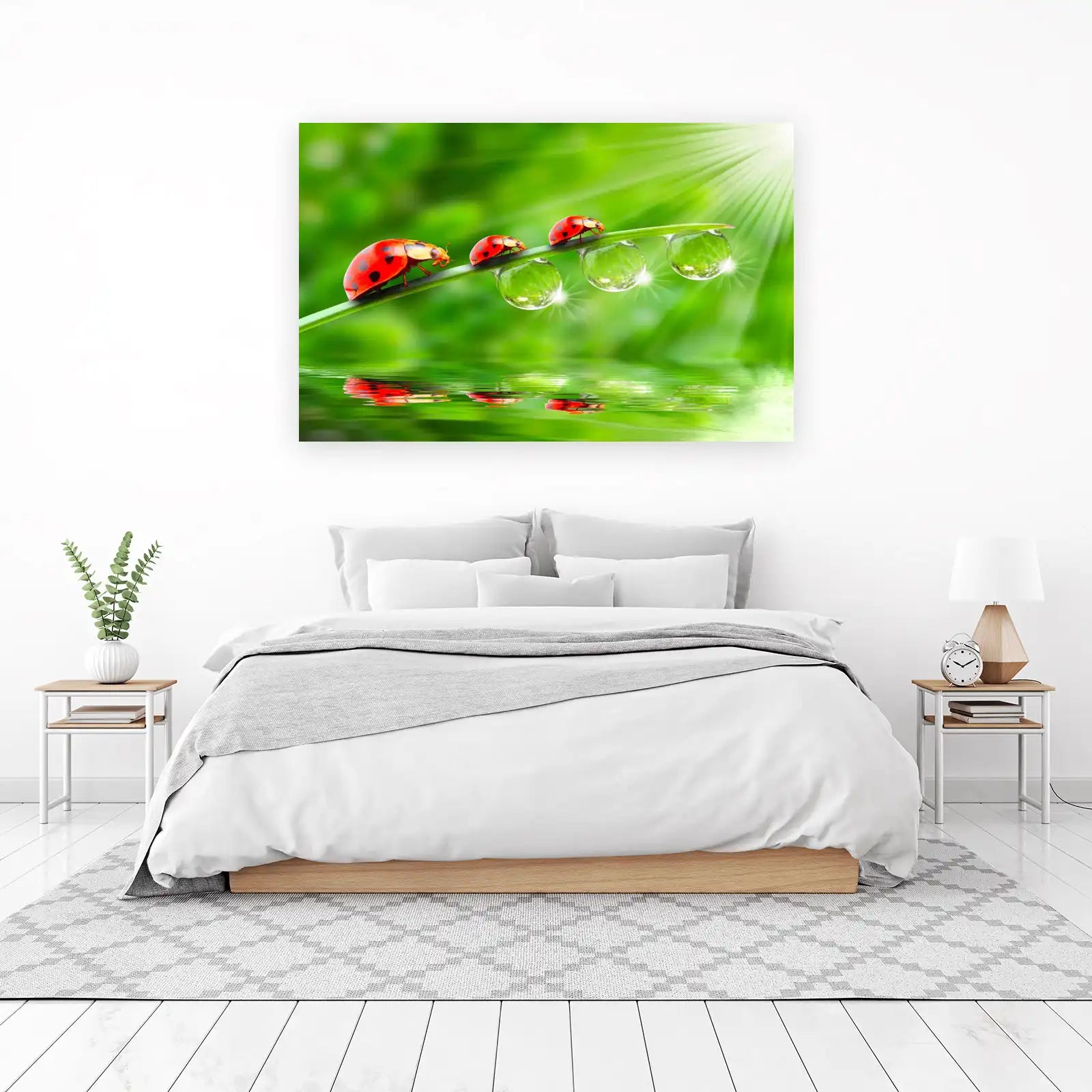 Ladybugs on Dewdrop Grass Wall Art