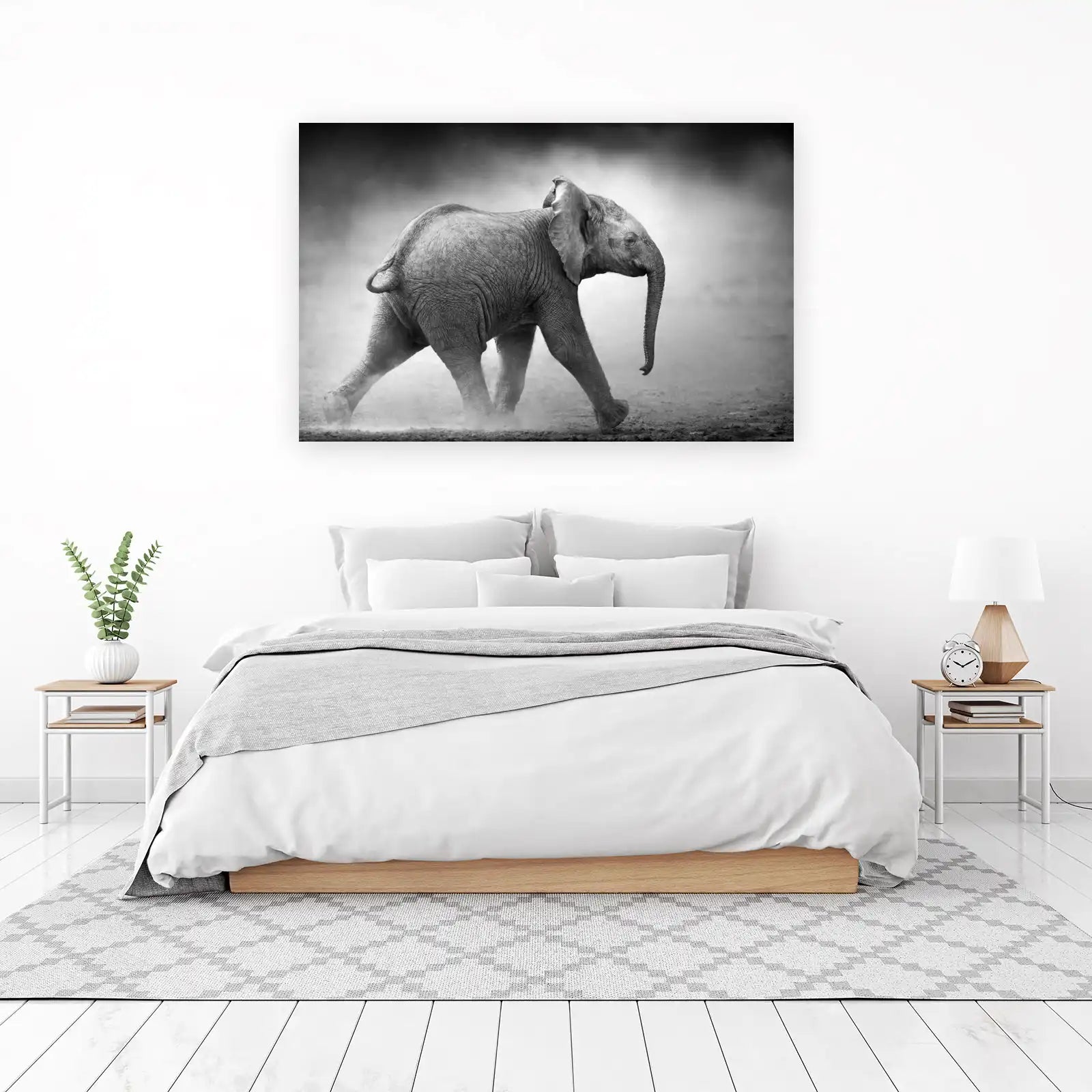 Majestic Baby Elephant Safari Black & White Wall Art