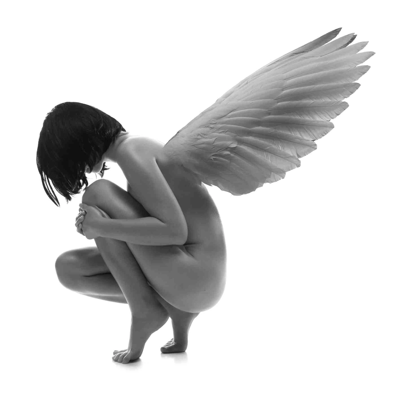 Serene Angelic Figure BW Wall Art
