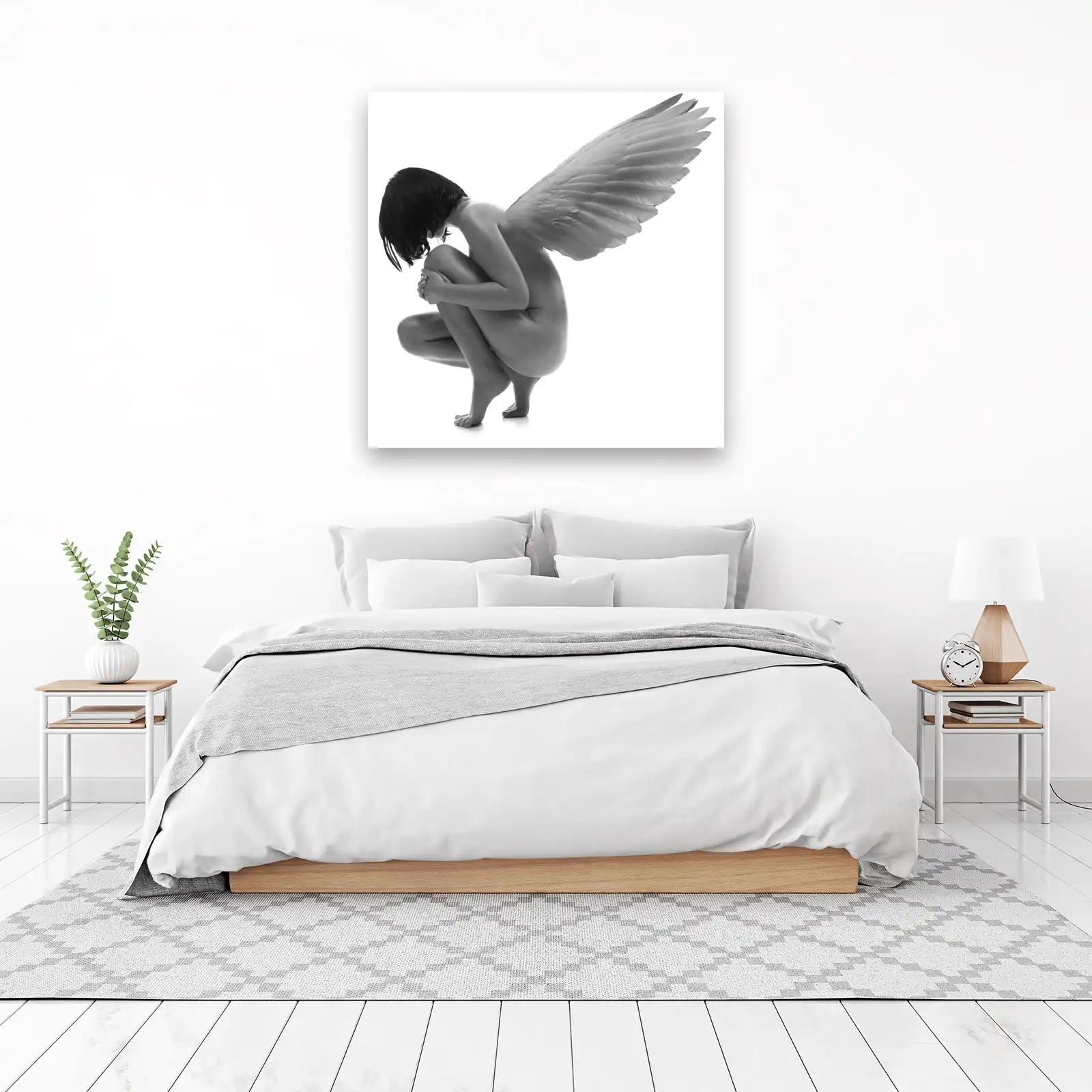 Serene Angelic Figure BW Wall Art