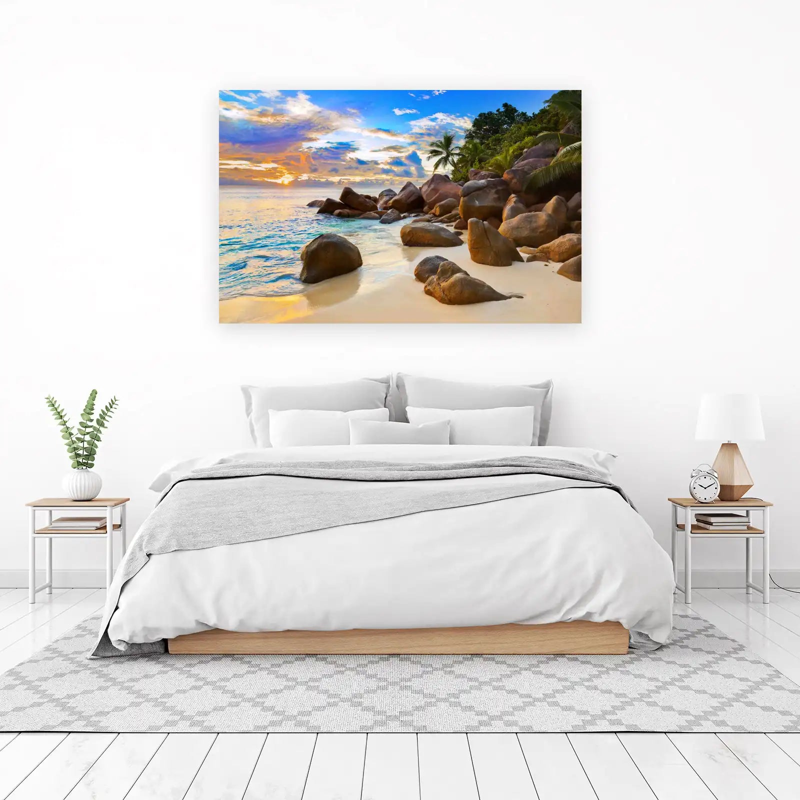 Tropical Sunset Beach Rocks Wall Art