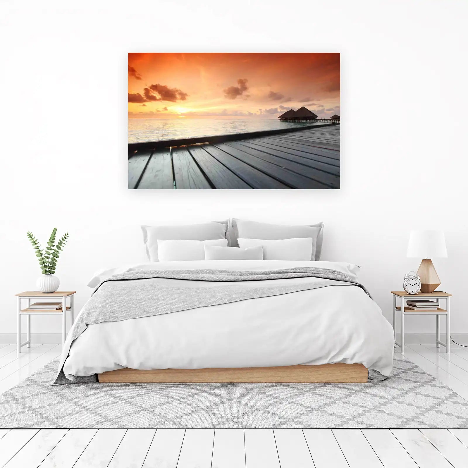 Maldives Sunset Pier Tropical Beach Wall Art