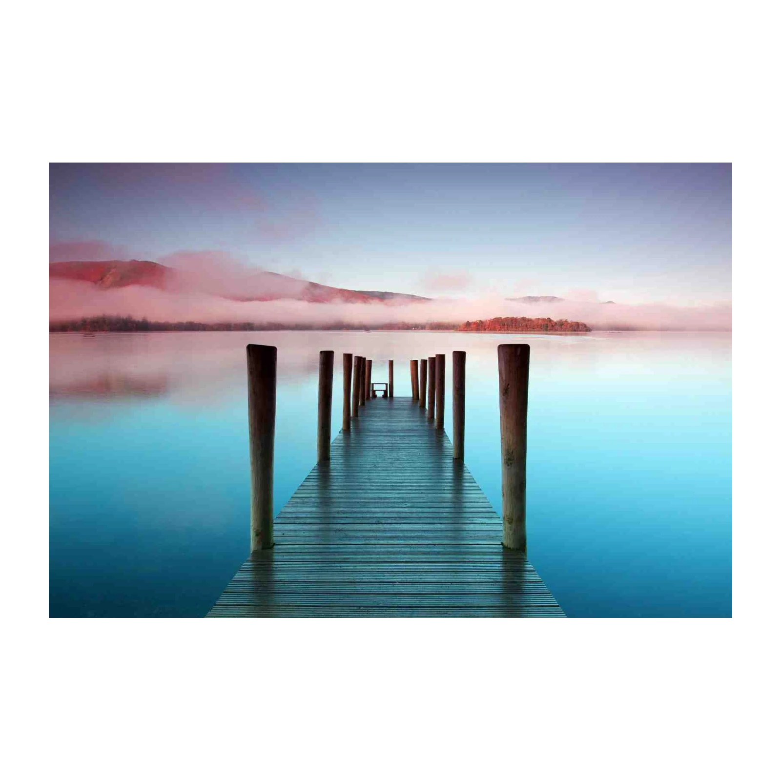 Tranquil Lake Pier Sunrise Wall Art