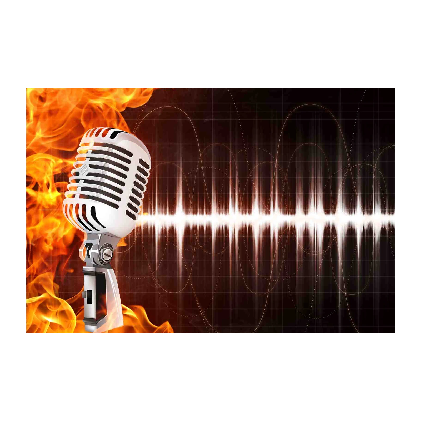 Ignite Your Sound: Fire Microphone Wall Art