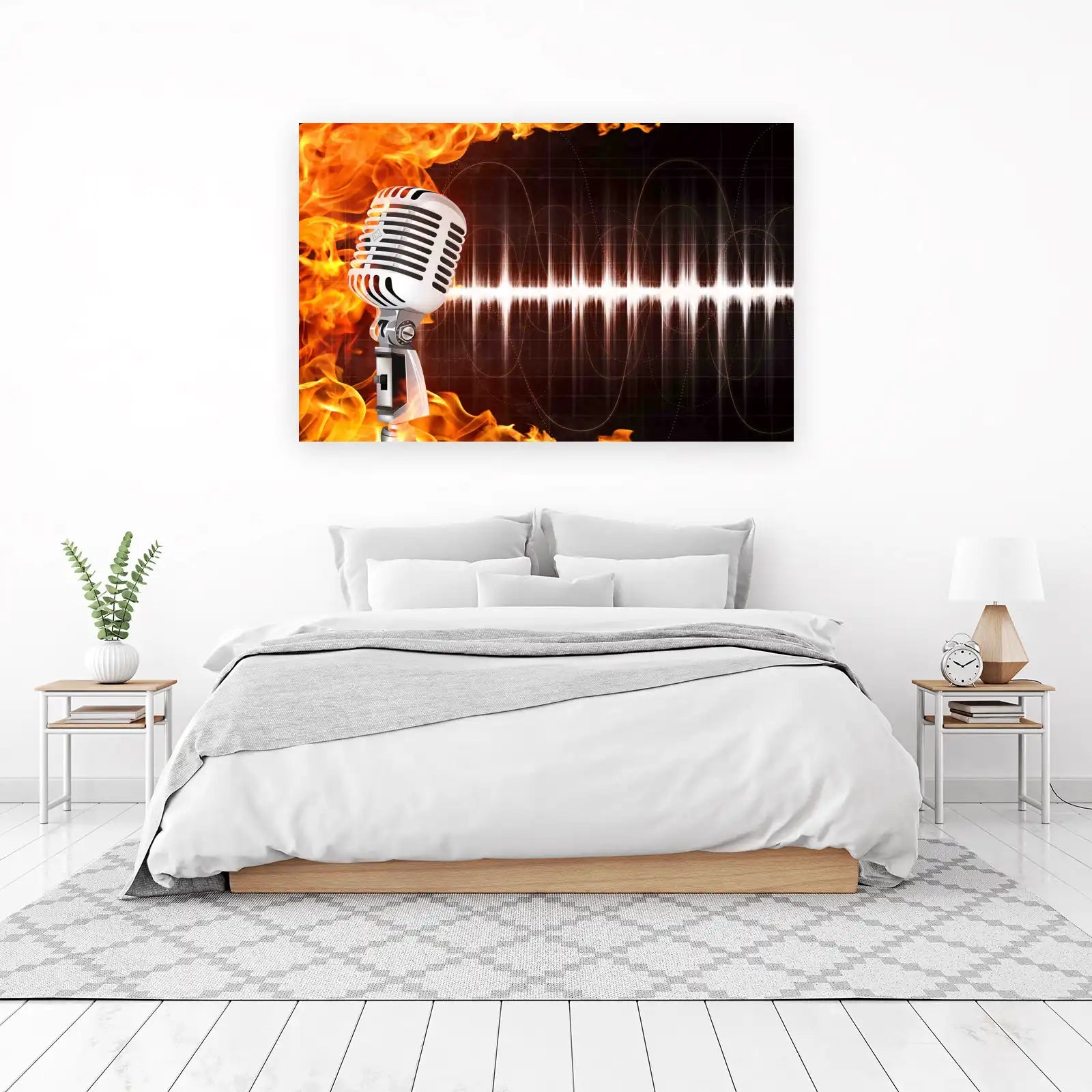 Ignite Your Sound: Fire Microphone Wall Art