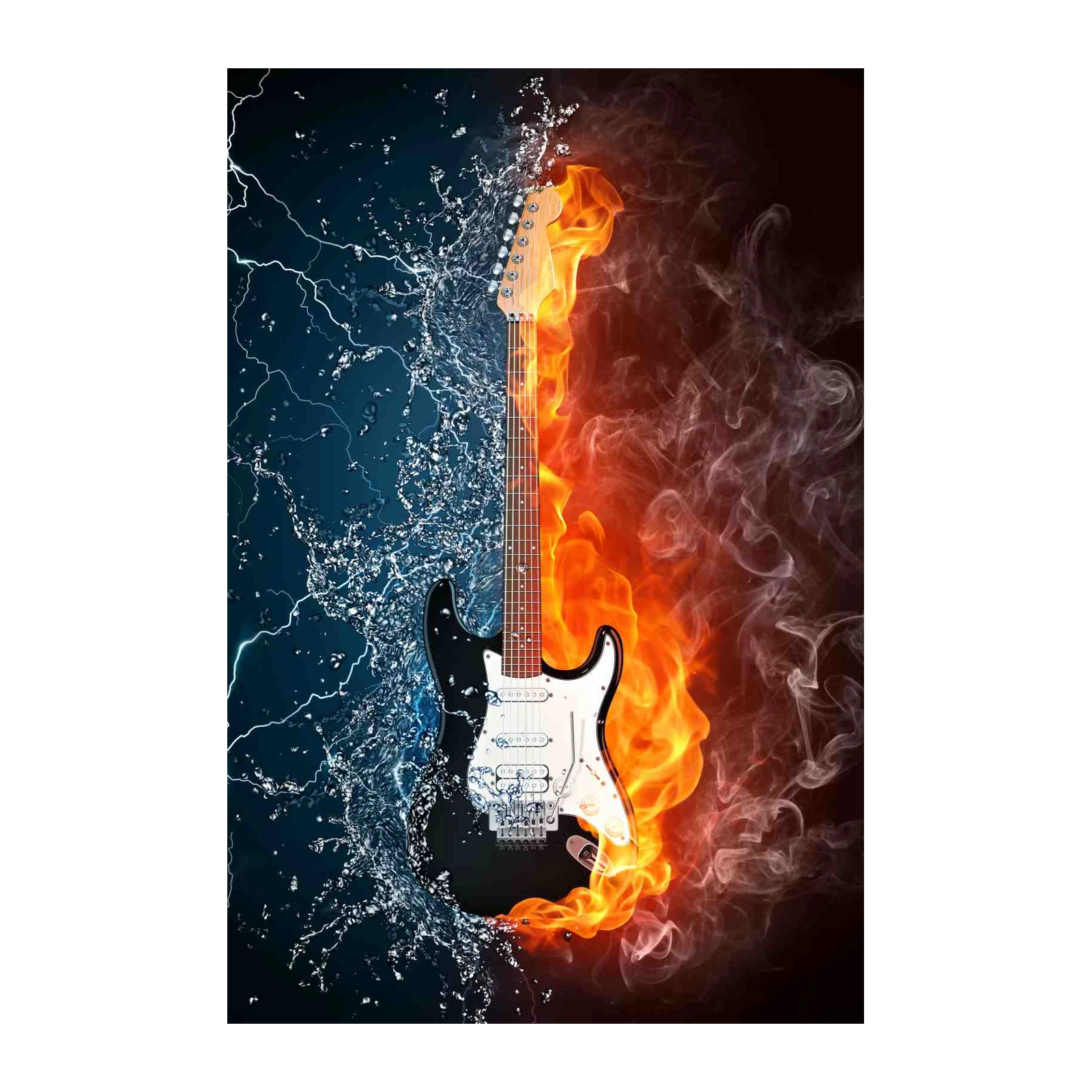 Electric Guitar Fire & Water Wall Art