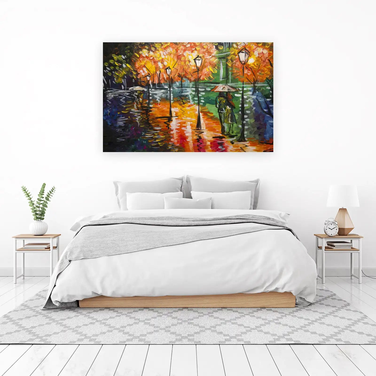 Couple Under Umbrella Autumn Park Wall Art