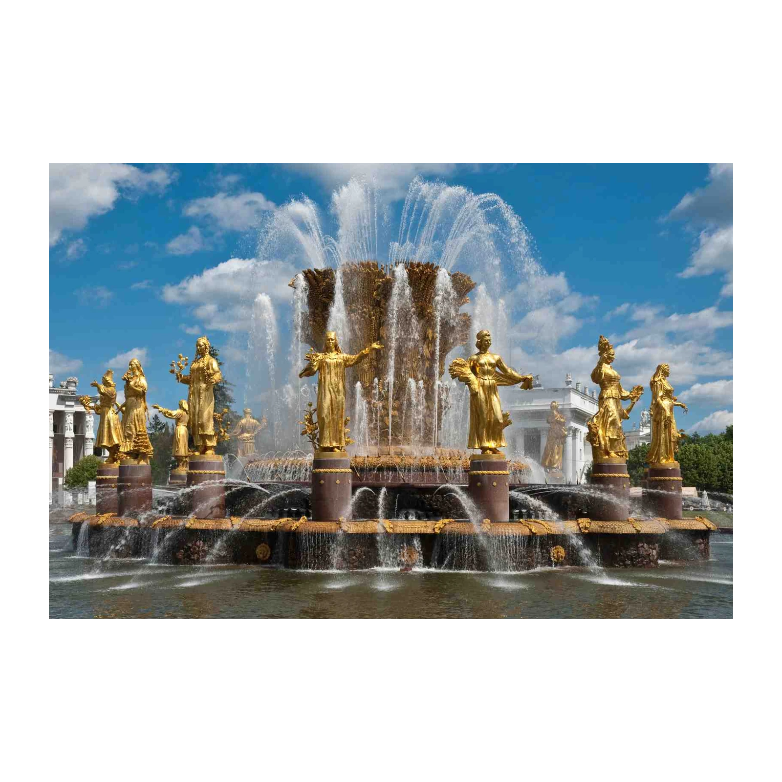 Golden Fountain Statues Monumental Wall Art