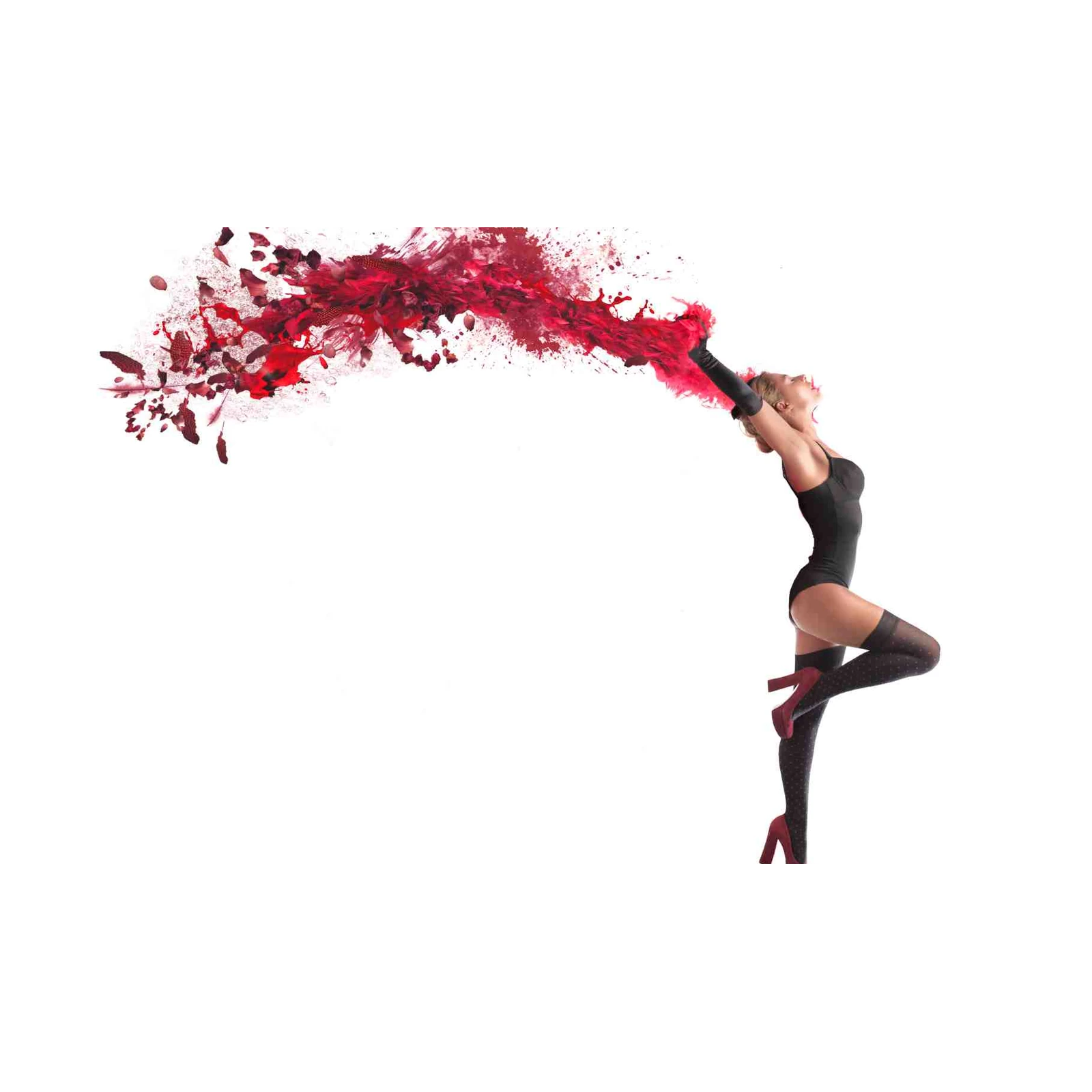 Bold Red Feather Explosion Woman Wall Art
