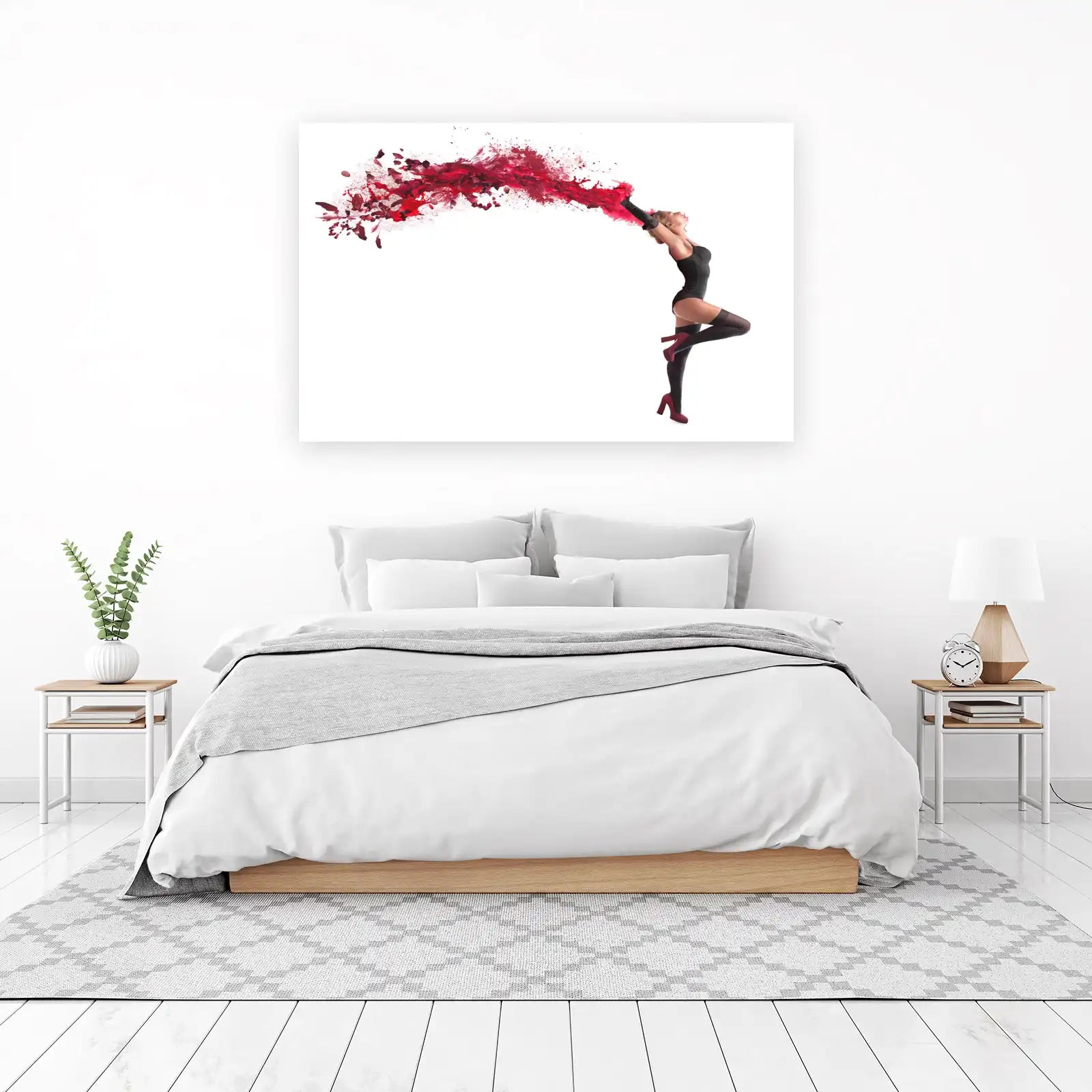 Bold Red Feather Explosion Woman Wall Art