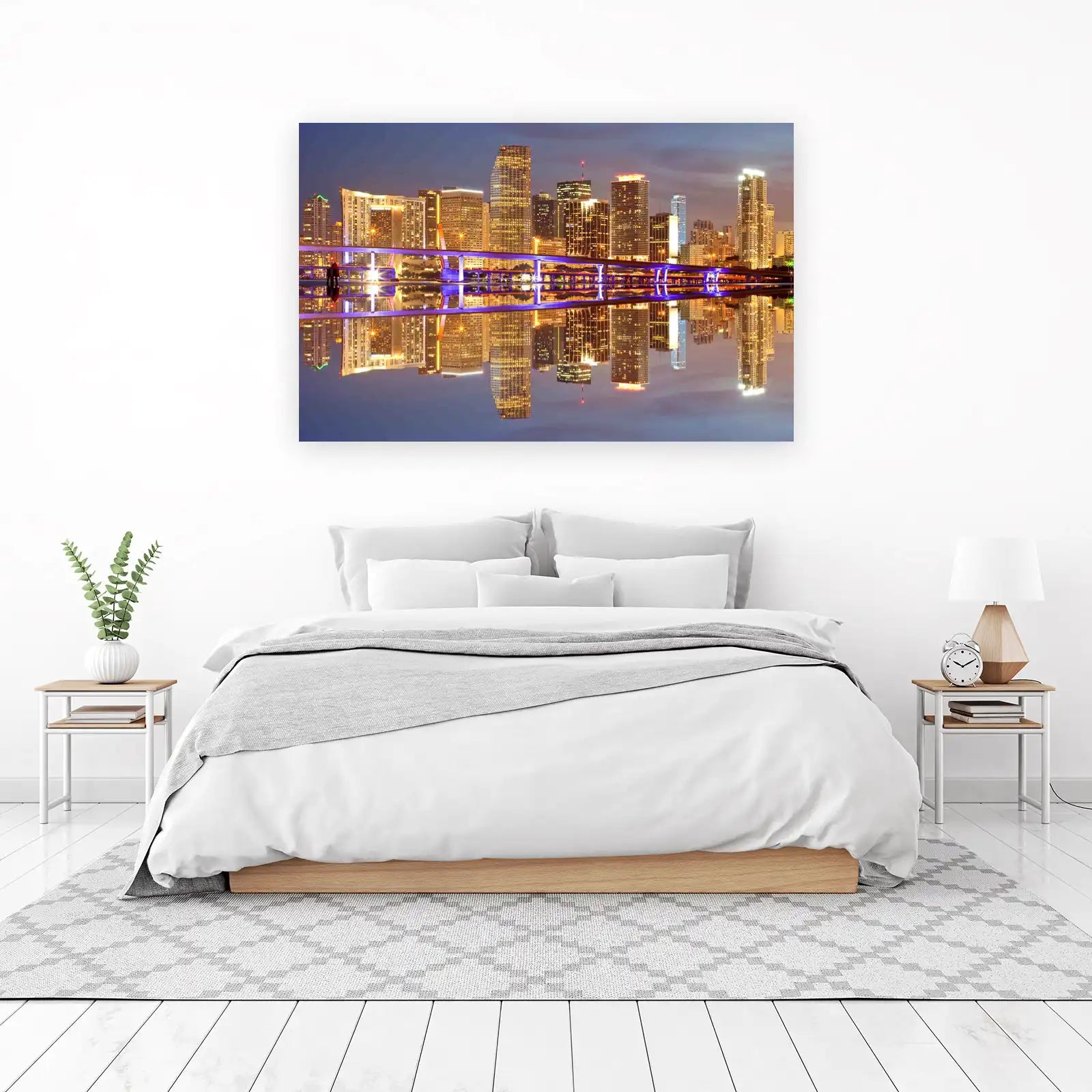 Miami Skyline Cityscape at Night Wall Art