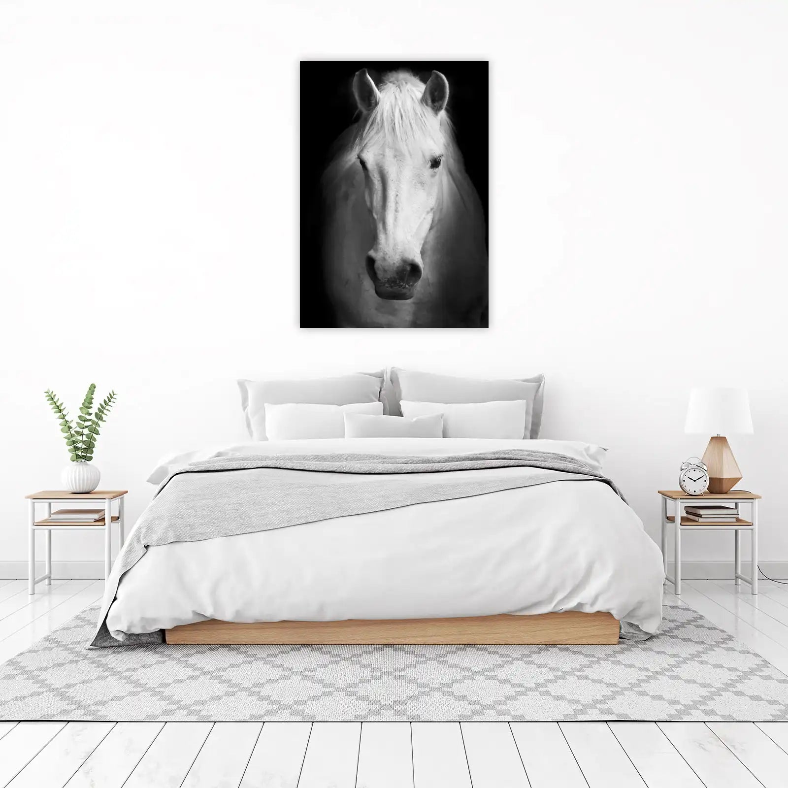 Majestic White Horse Black and White Wall Art