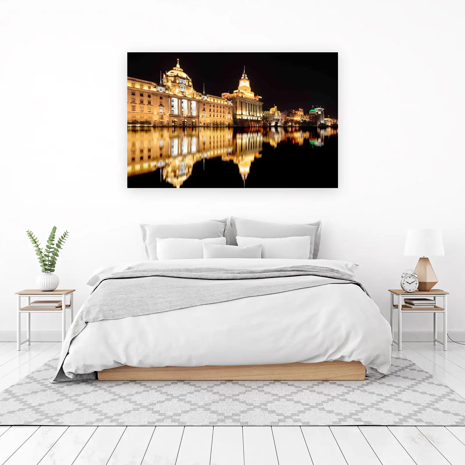 Shanghai Skyline Night Reflection Wall Art
