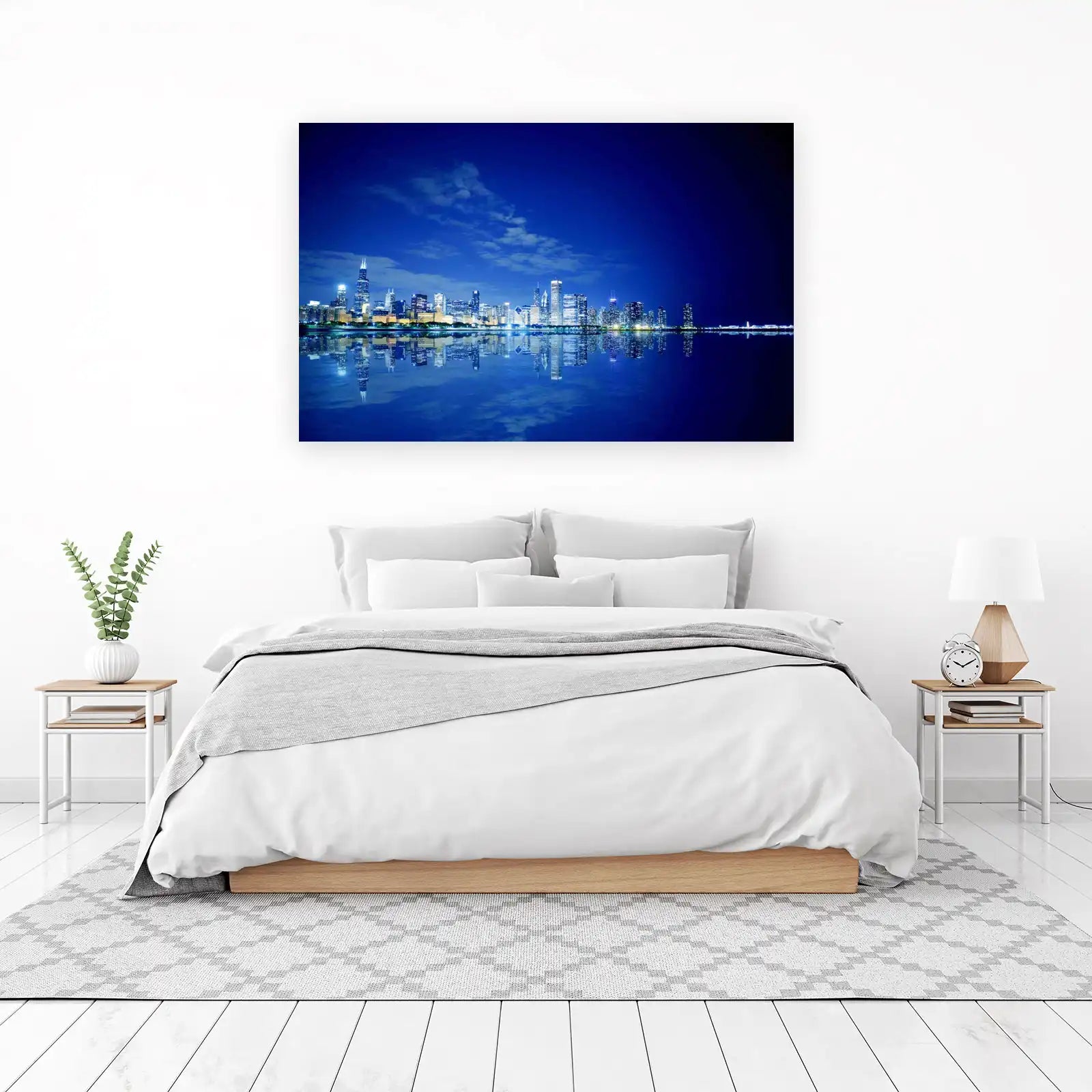 Chicago Skyline Night Reflection Wall Art
