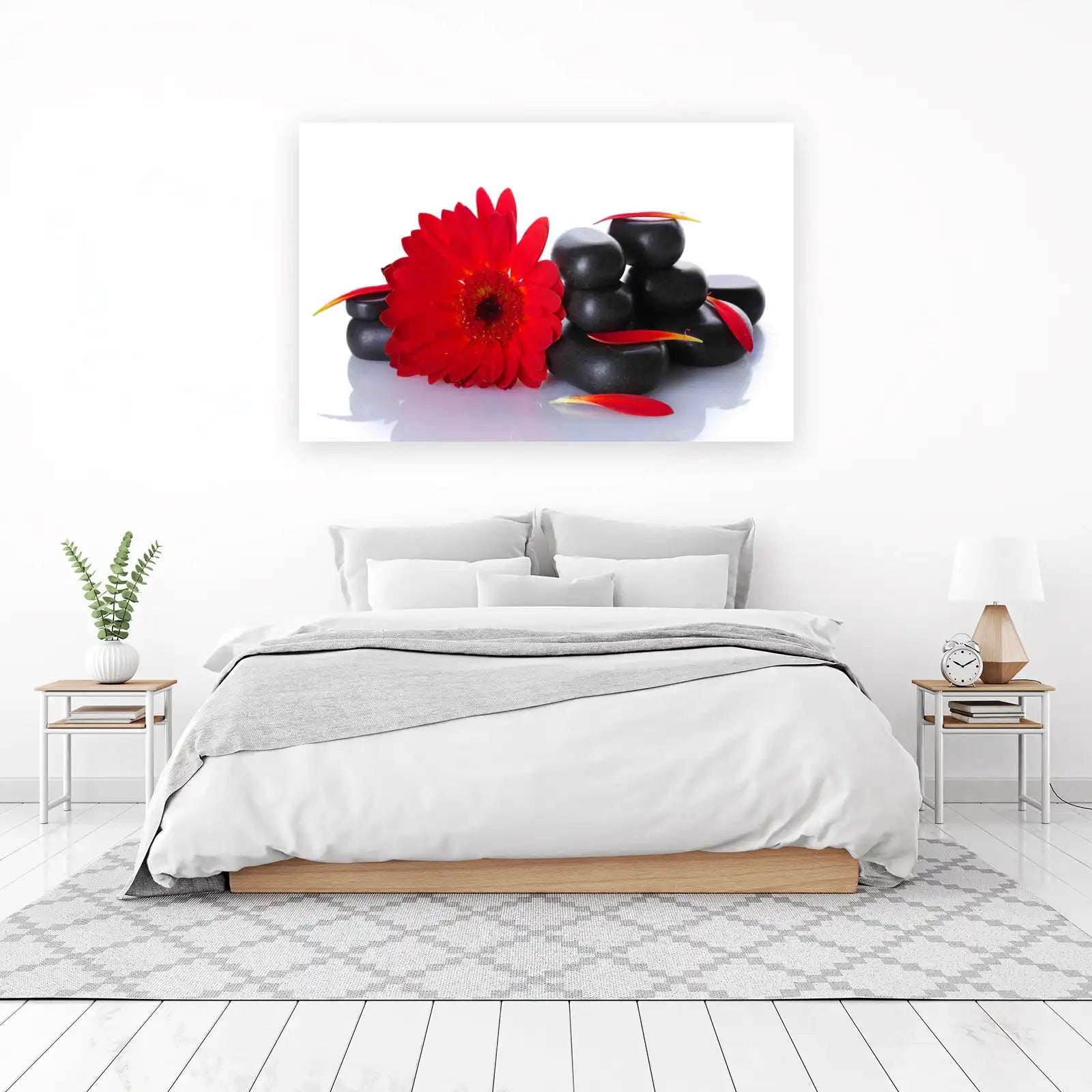Red Gerbera Spa Stones Zen Wall Art