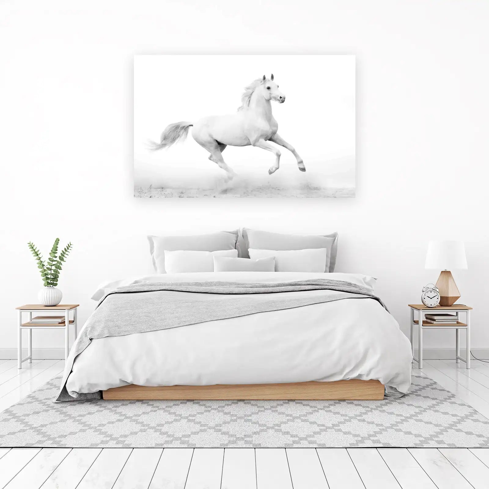 Majestic White Stallion Horse Galloping Wall Art
