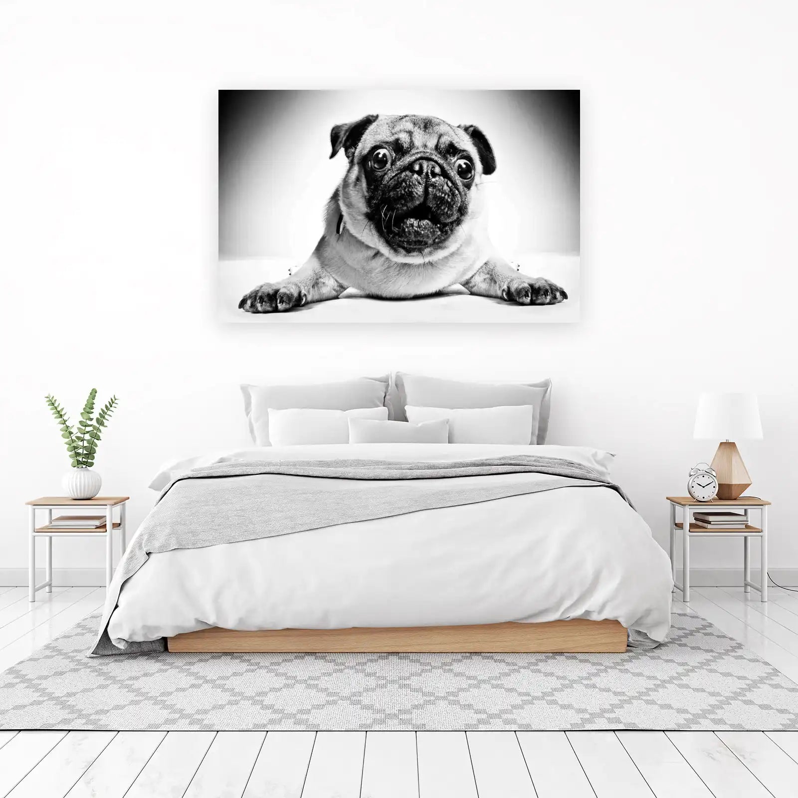 Adorable Pug Face Black and White Wall Art