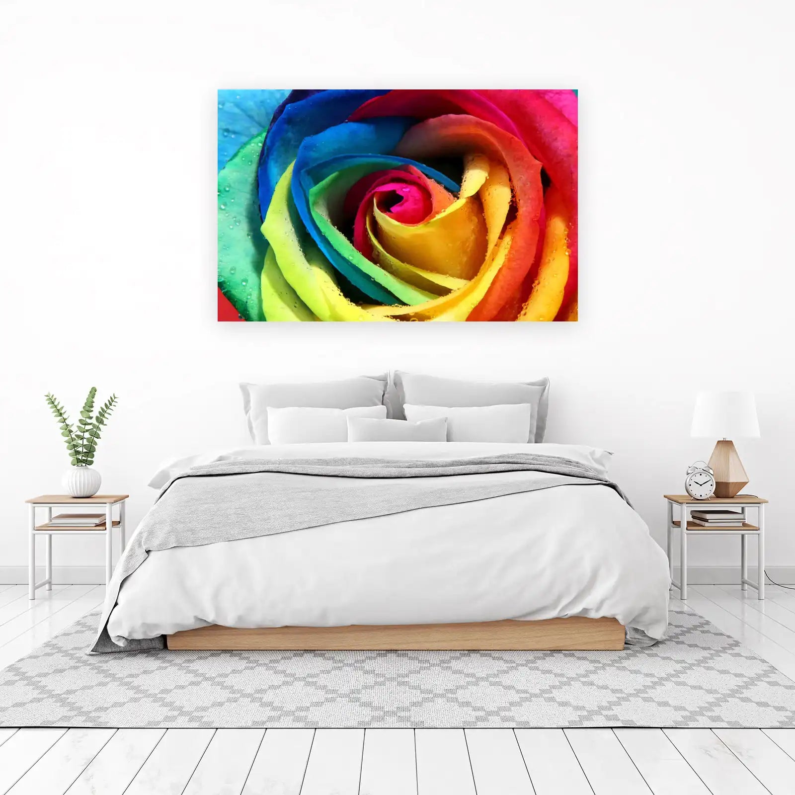 Vibrant Rainbow Rose Dewdrops Wall Art
