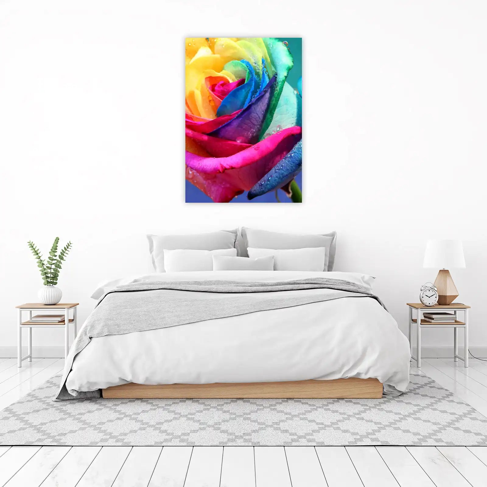 Vibrant Rainbow Rose Water Droplets Wall Art