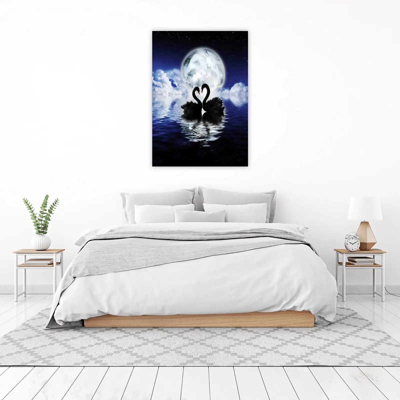 Enchanting Swans Love Heart Night Sky Wall Art