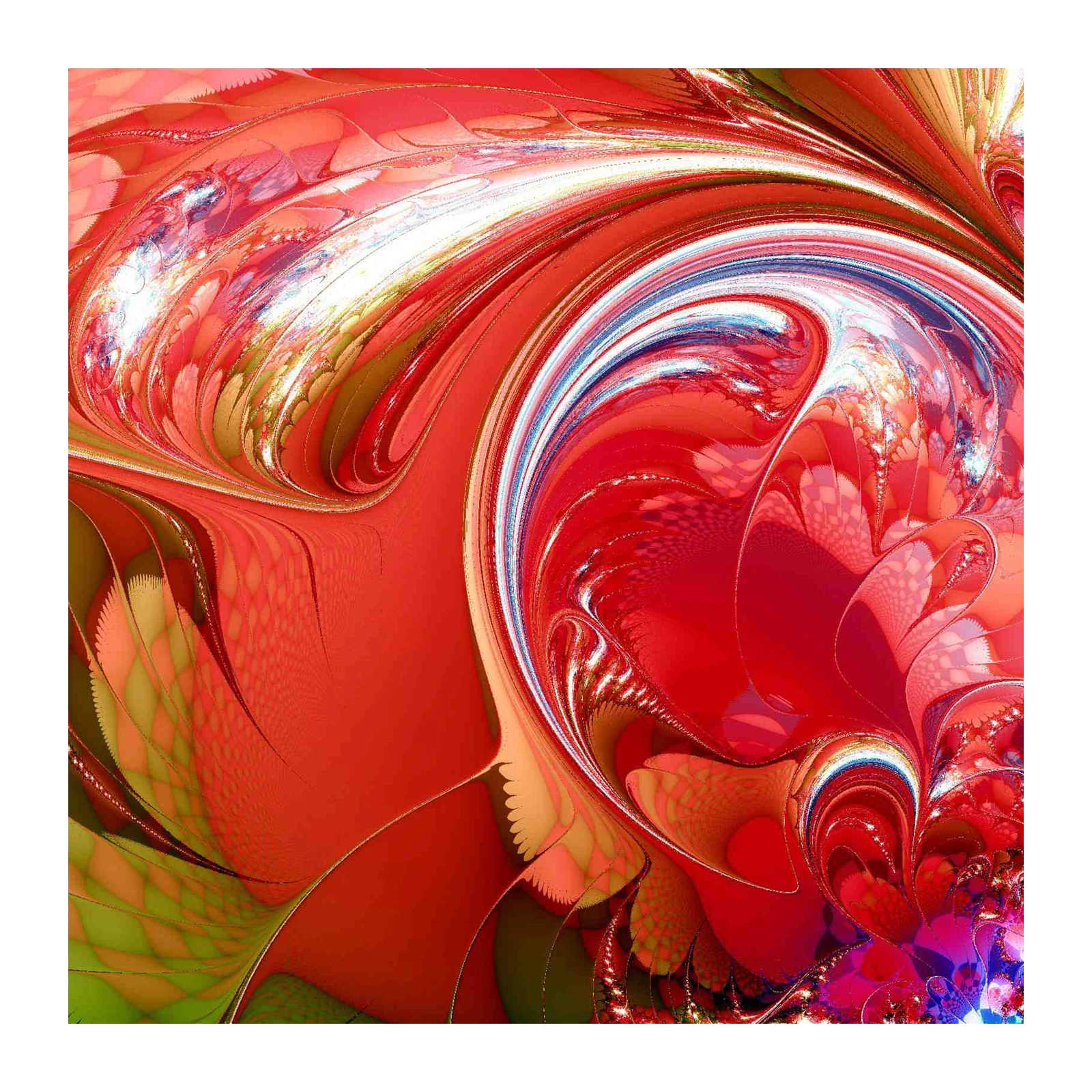 Vibrant Red Swirl Abstract Fractal Wall Art