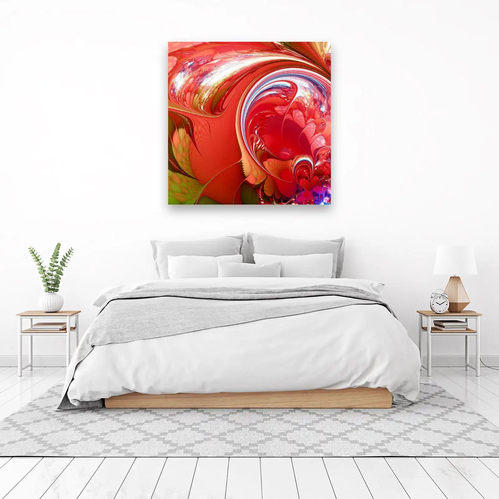 Vibrant Red Swirl Abstract Fractal Wall Art