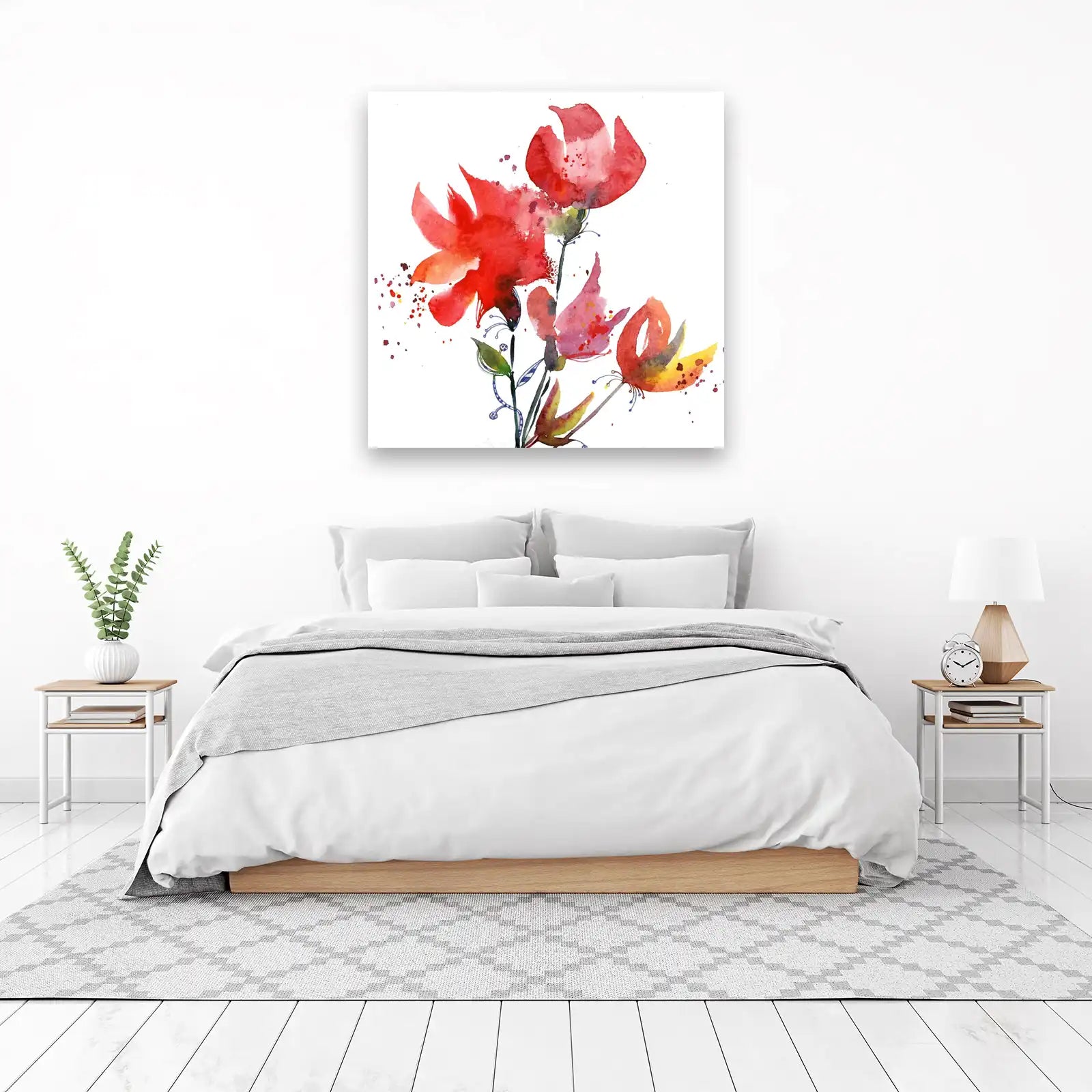 Vibrant Red Floral Watercolor Wall Art