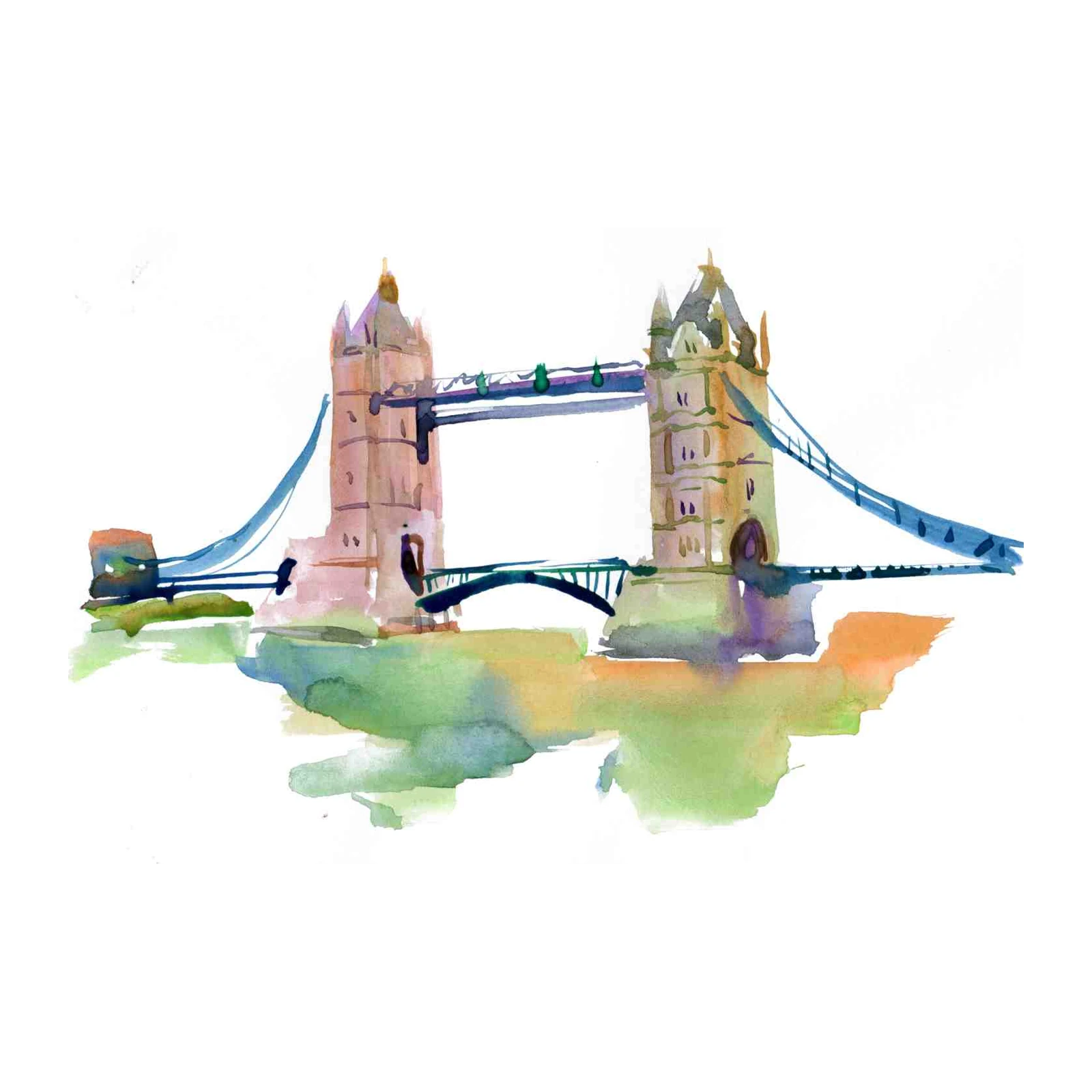 Abstract London Tower Bridge Watercolor Wall Art