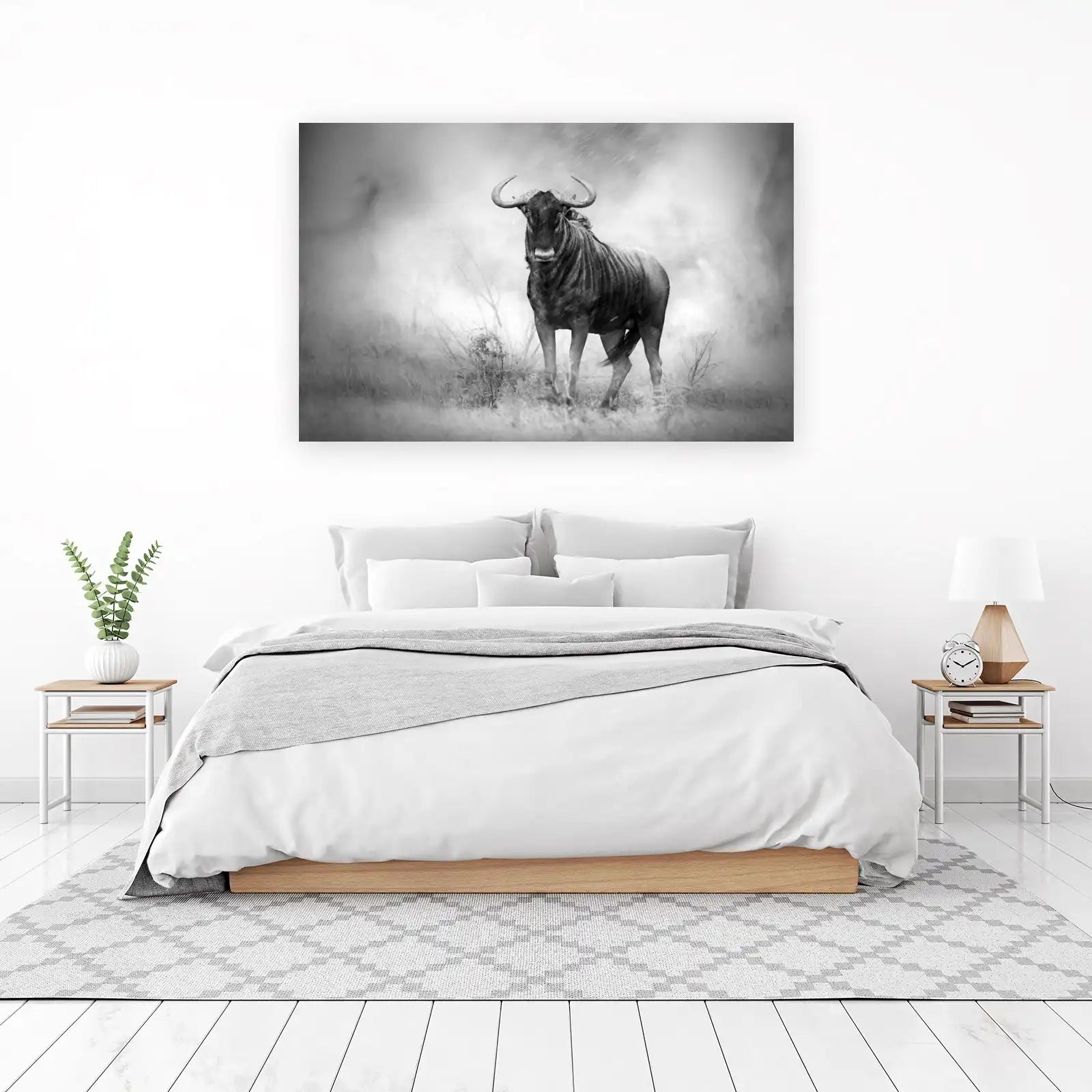 Majestic Wildebeest Black and White Wall Art