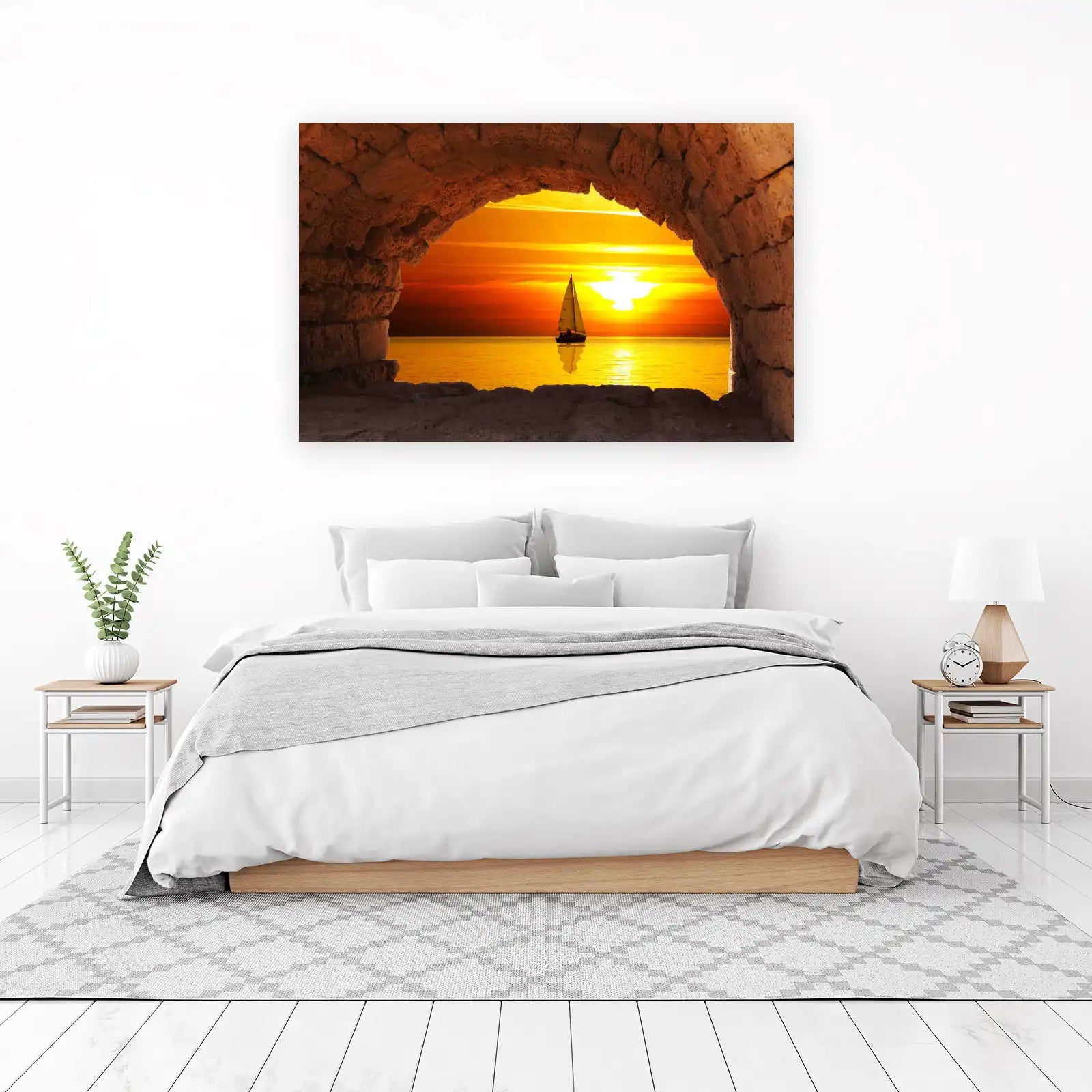 Golden Sunset Sailboat Arch Wall Art
